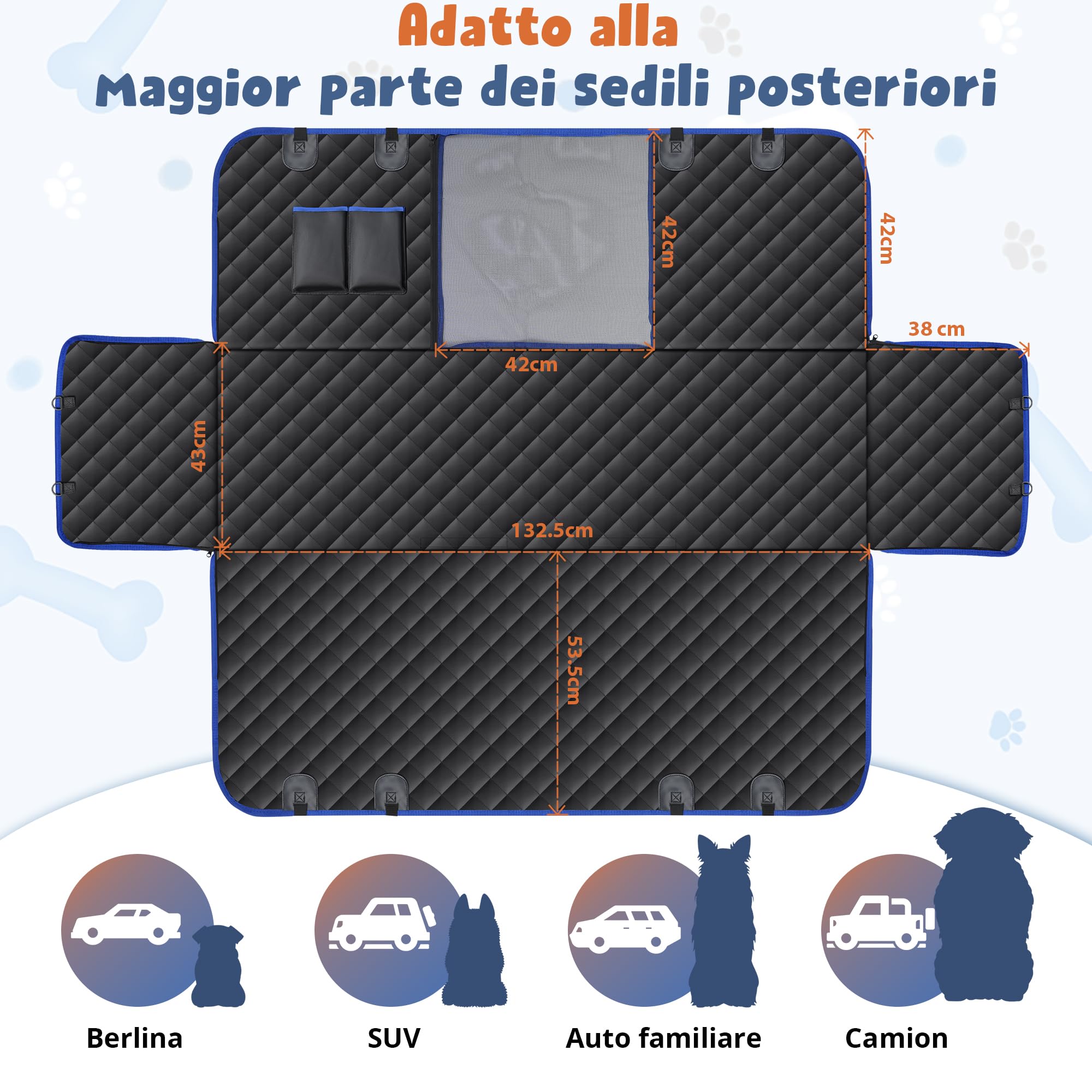 Coprisedile Auto per Cani, Coprisedile Telo Macchina per Cani con Finestra in Rete e Protezioni Laterali, Telo Cane Auto Sedili Posteriori, Facile da Pulire, Sicurezza e Comfort per il Vostro