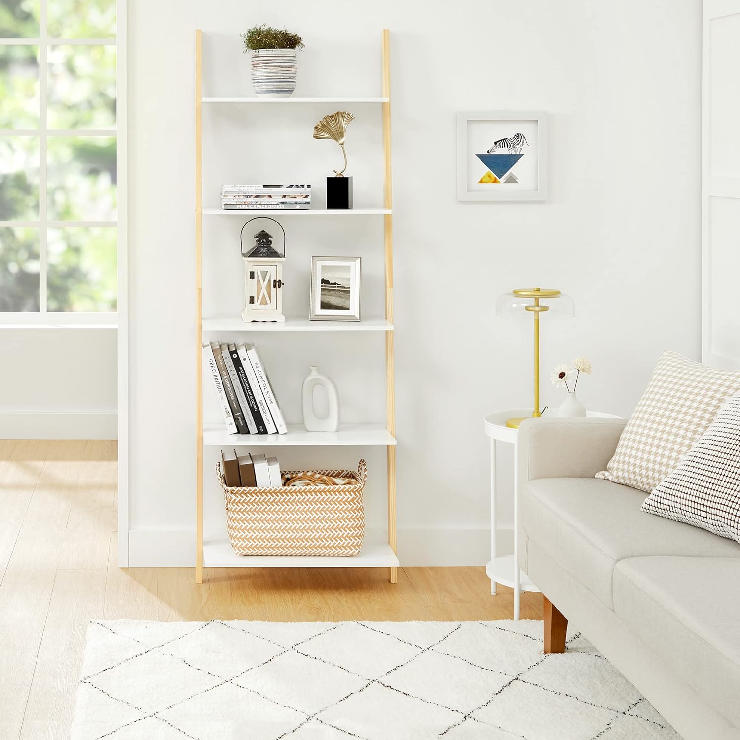 VASAGLE 5-Tier Ladder Shelf in a living room setting