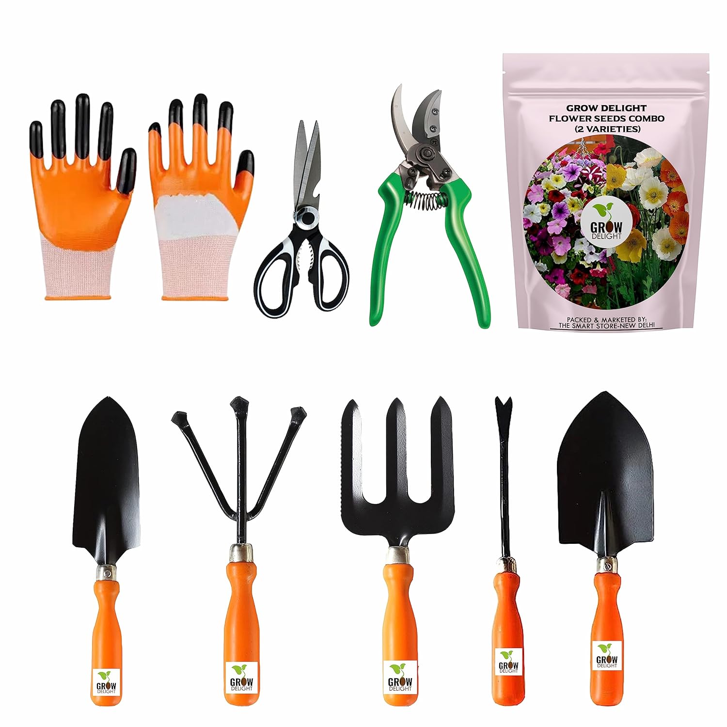 GROW DELIGHT Gardening Tools Kit9 Pcs (Fork, Cultivator, Trowels