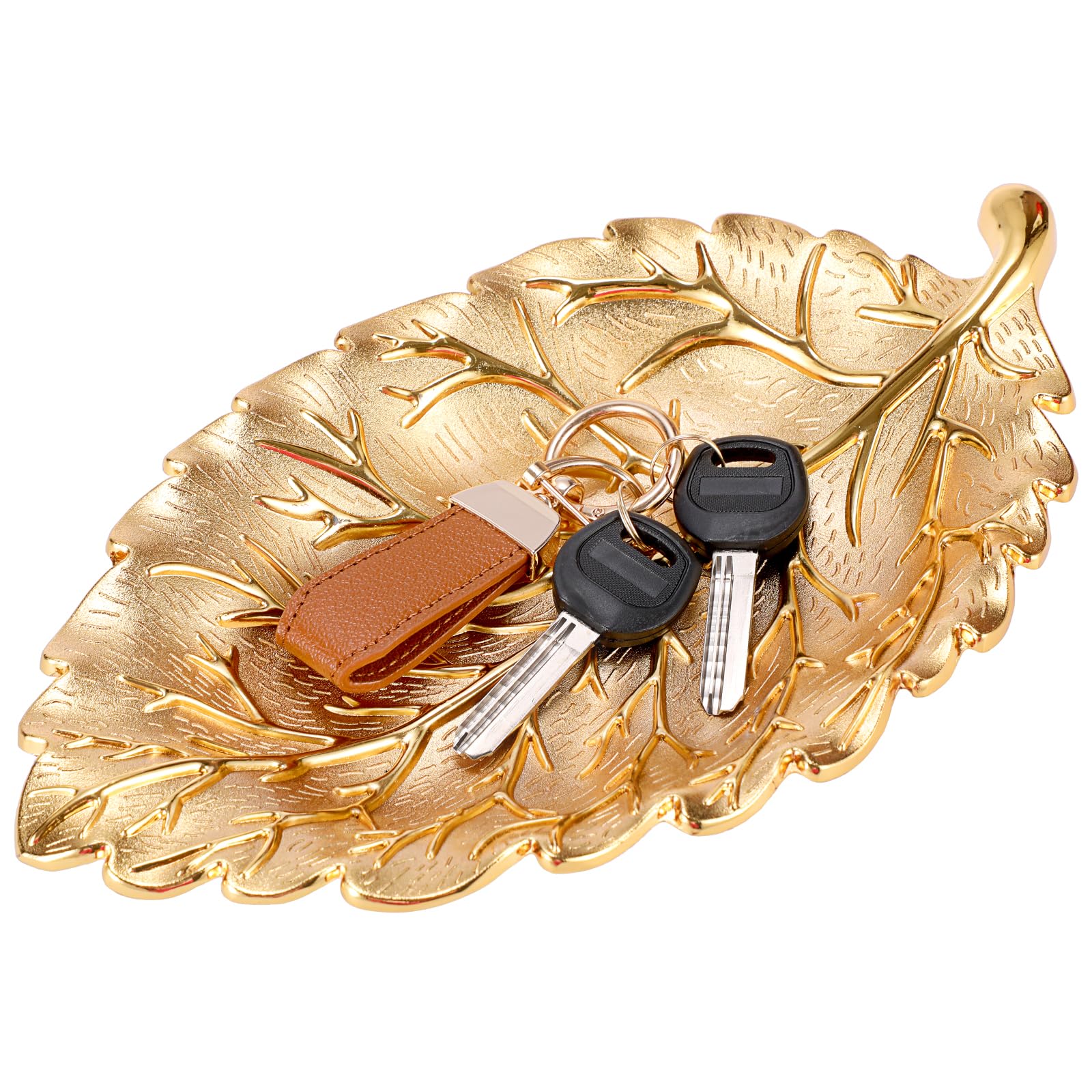 OLegei Leaf Keys Caddy Bowl, Entryway Keys Holder Dish, Gold Decor Tray, L
