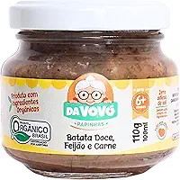Da Vovó, Papinha Infantil, Linha +6, Orgânica, Sabor, Batata doce, Feijão e Carne, 100ml