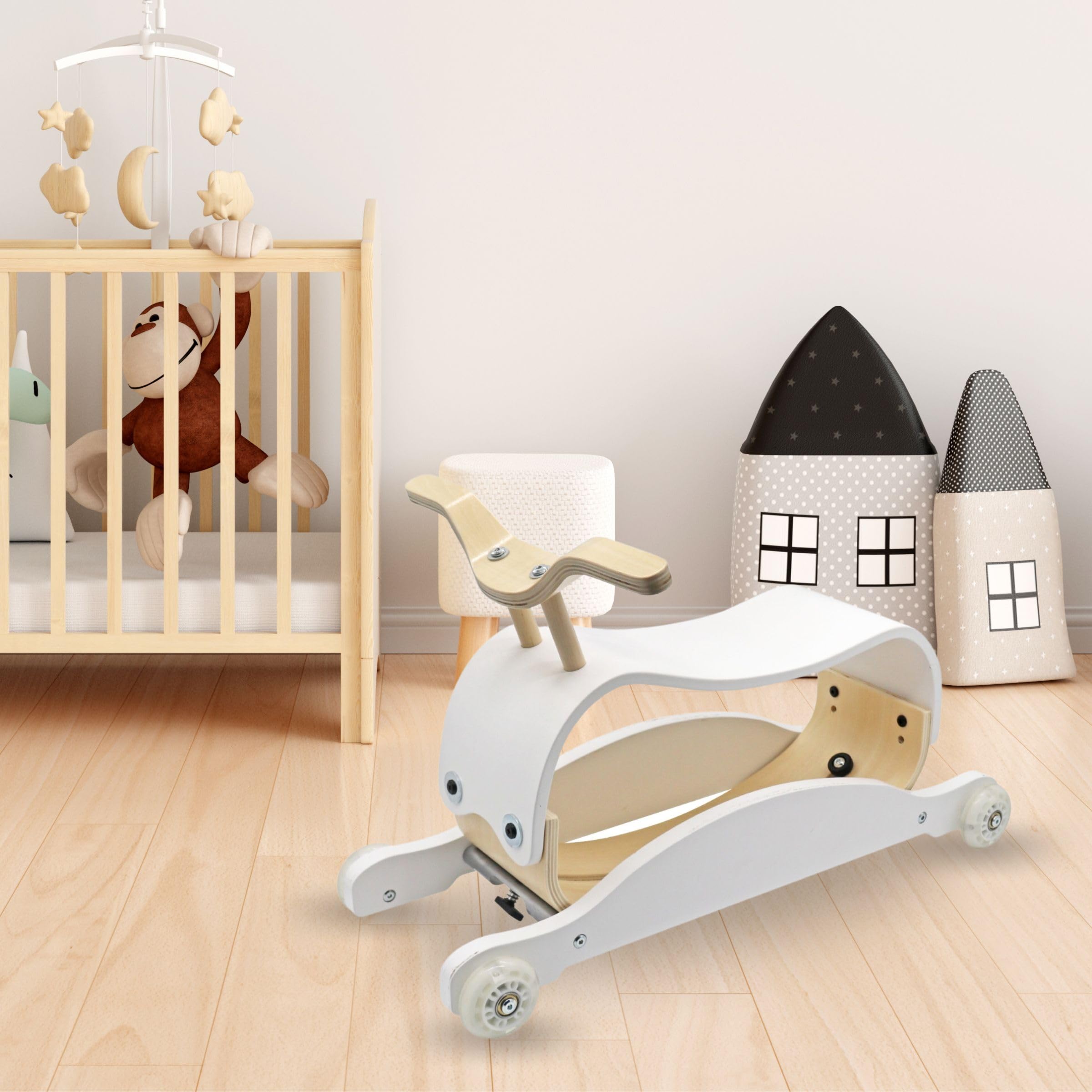 Dondolo In Legno Naturale Mamabrum Per Bambini 1-3 Anni – Giocattolo Educativo Per Equilibrio E Motricità, Certificato CE, Seduta Sicura E Limitatori D'inclinazione