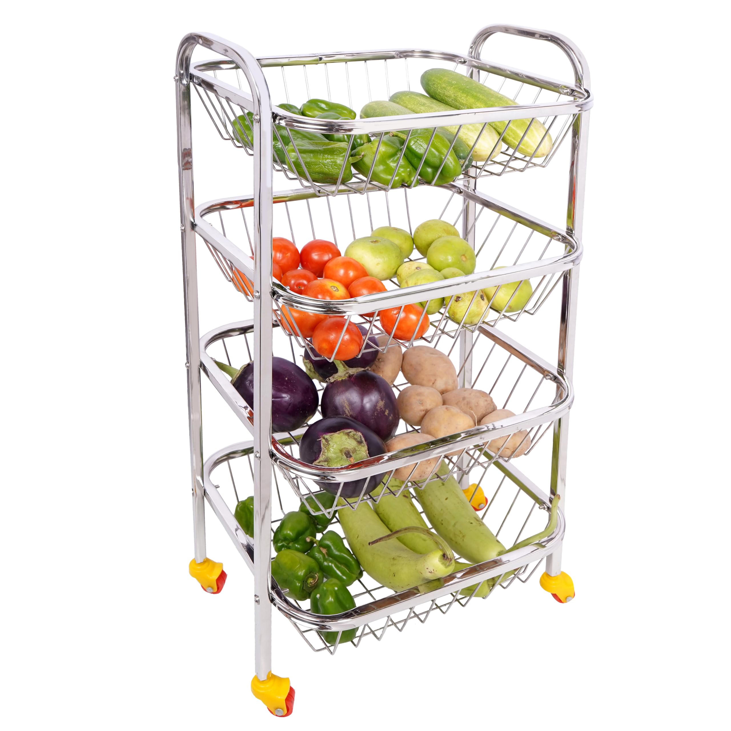 Vegetable Trolley Stainless Steel 3-Tier Rack Fruits and Vegetable Onion Trolley Container Basket Organizer Organiser Holder Stand for Kitchen with Wheel Potato Tokri (12 * 14 * 36 INCH) WT-4.400 KG-image-44