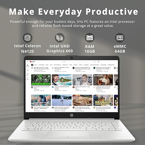 Miniatura 2 de HP Premium Stream - Laptop BrightView HD de 14 pulgadas, Intel Celeron N4120, 16 GB de RAM, 64 GB eMMC, gráficos Intel UHD, cámara web HD, 1 año