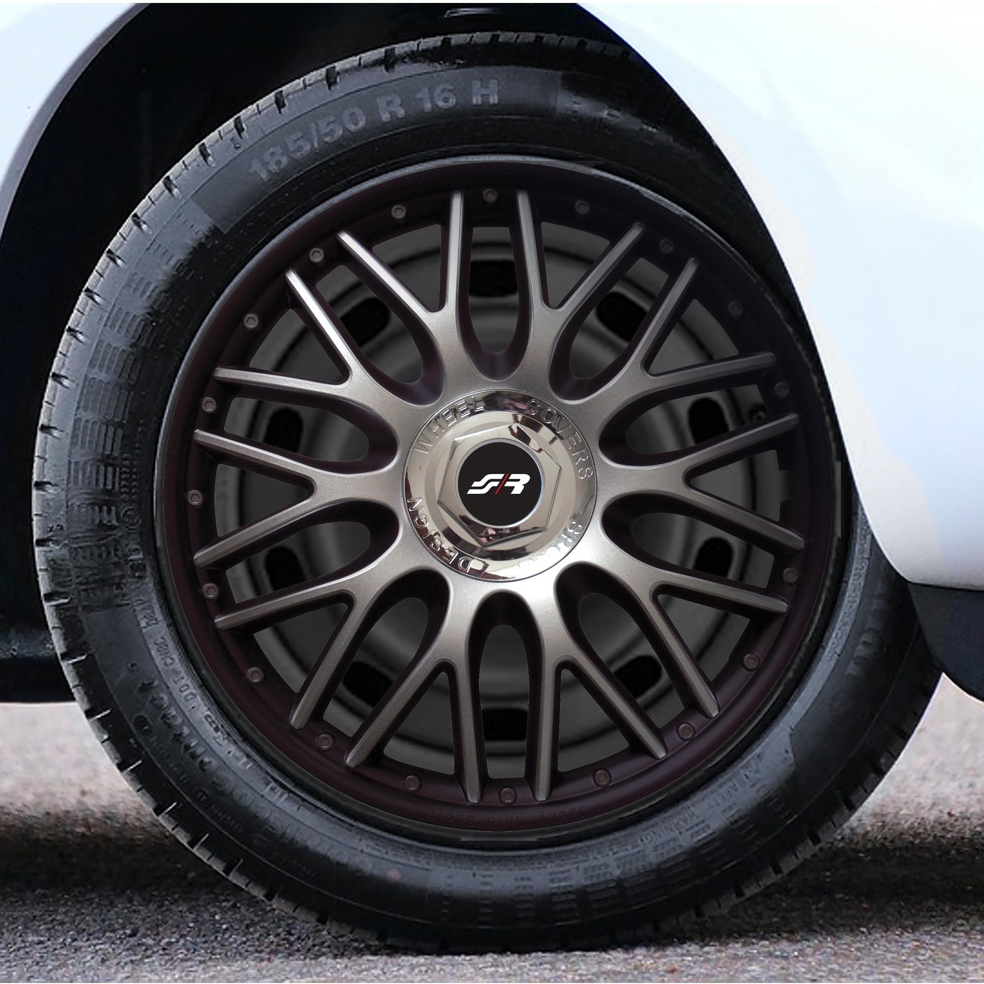 Simoni Racing ORD/15B, Set 4 Copricerchi universali Orden Black da 15" pollici, Copriruota auto Grigio e Nero