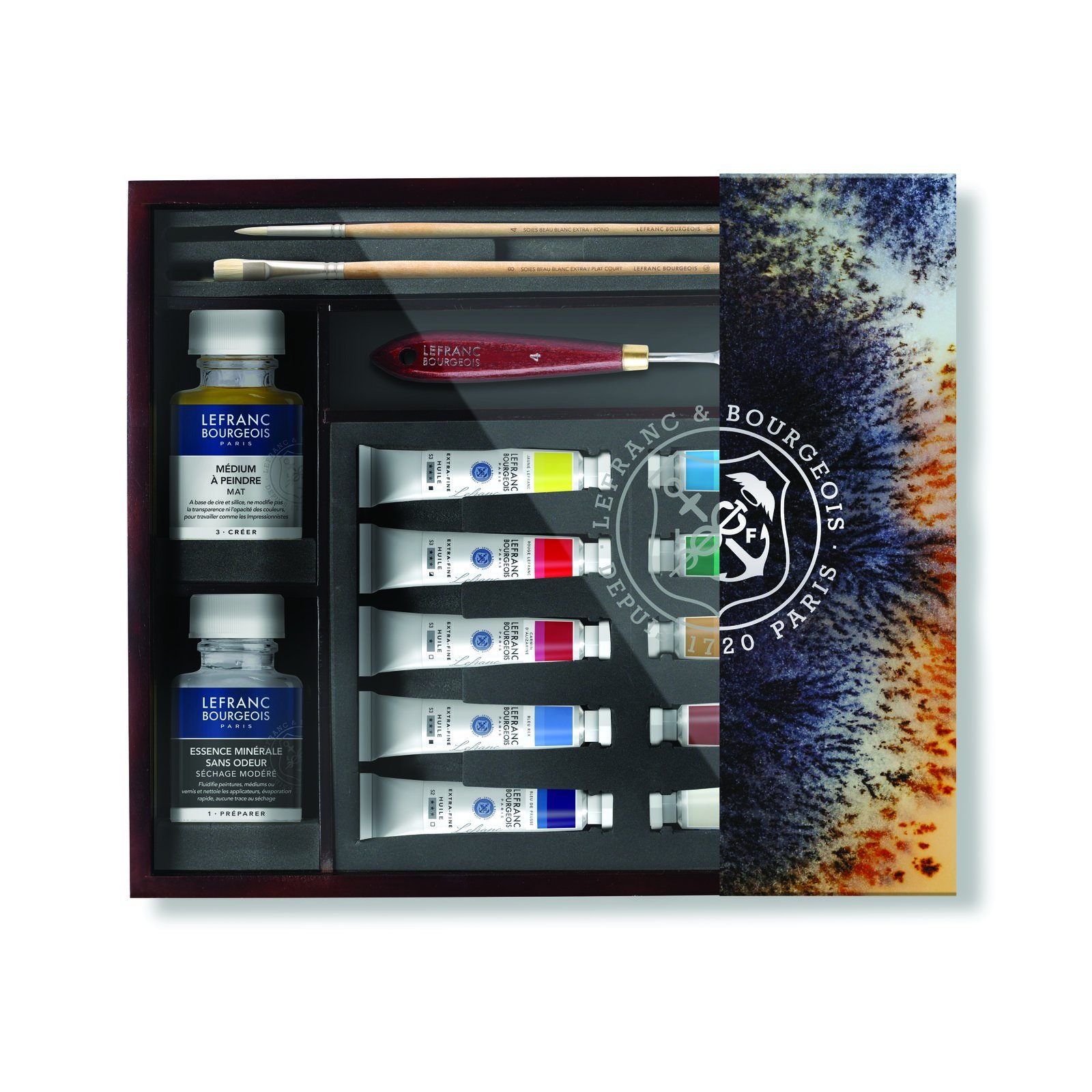 Lefranc Bourgeois 405169 Impression Set Confezione Regalo – 10 Colori ad Olio Extra Fini con Mezzo Olio, Pittura, Pennello e Coltello da Pittura