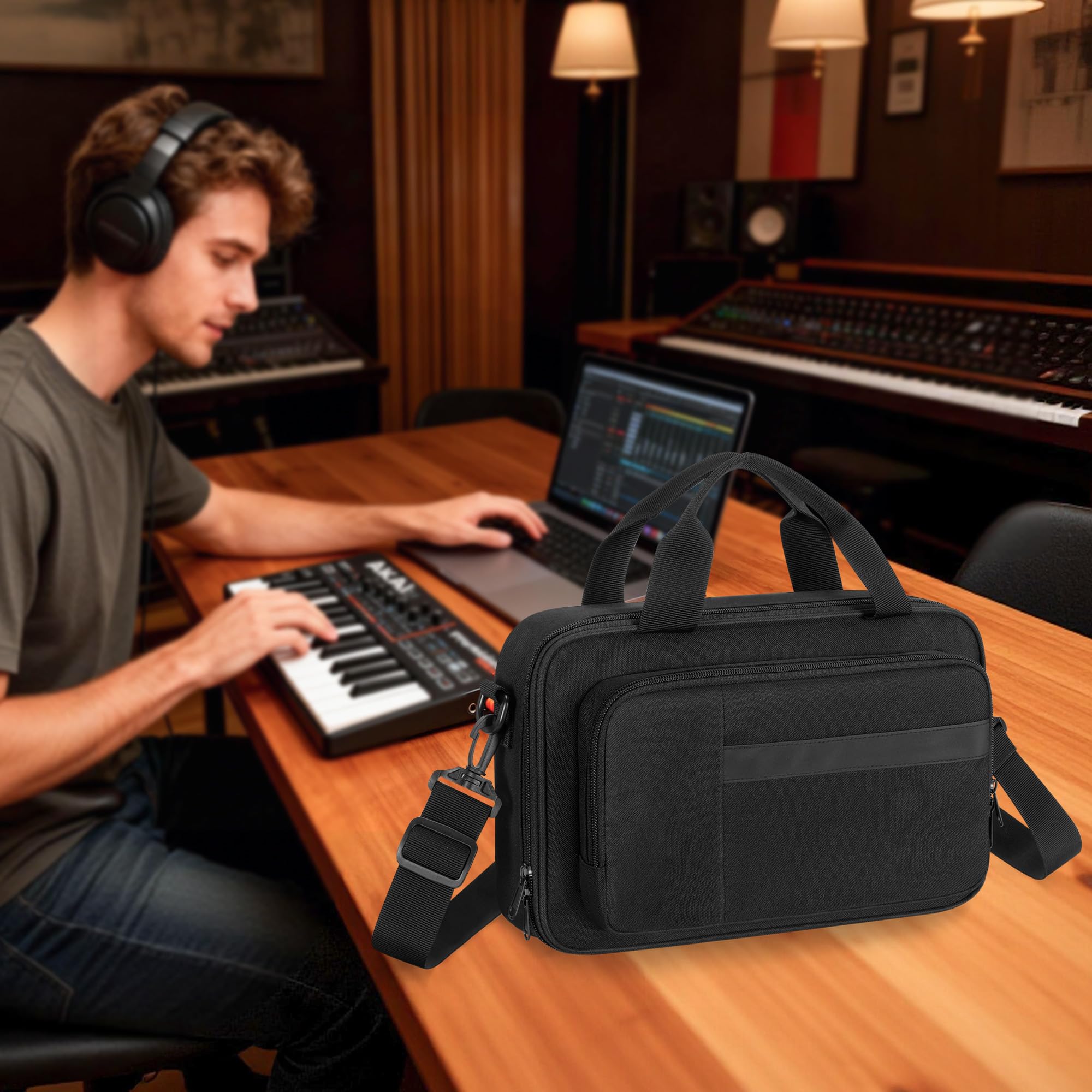 PGmoon Custodia Compatibile con Tastiera MIDI USB Akai Professional MPK Mini MK3 / MPK Mini Play MK3 a 25 Tasti, Borsa da Viaggio per Tastiera con Diverse Tasche per Accessori