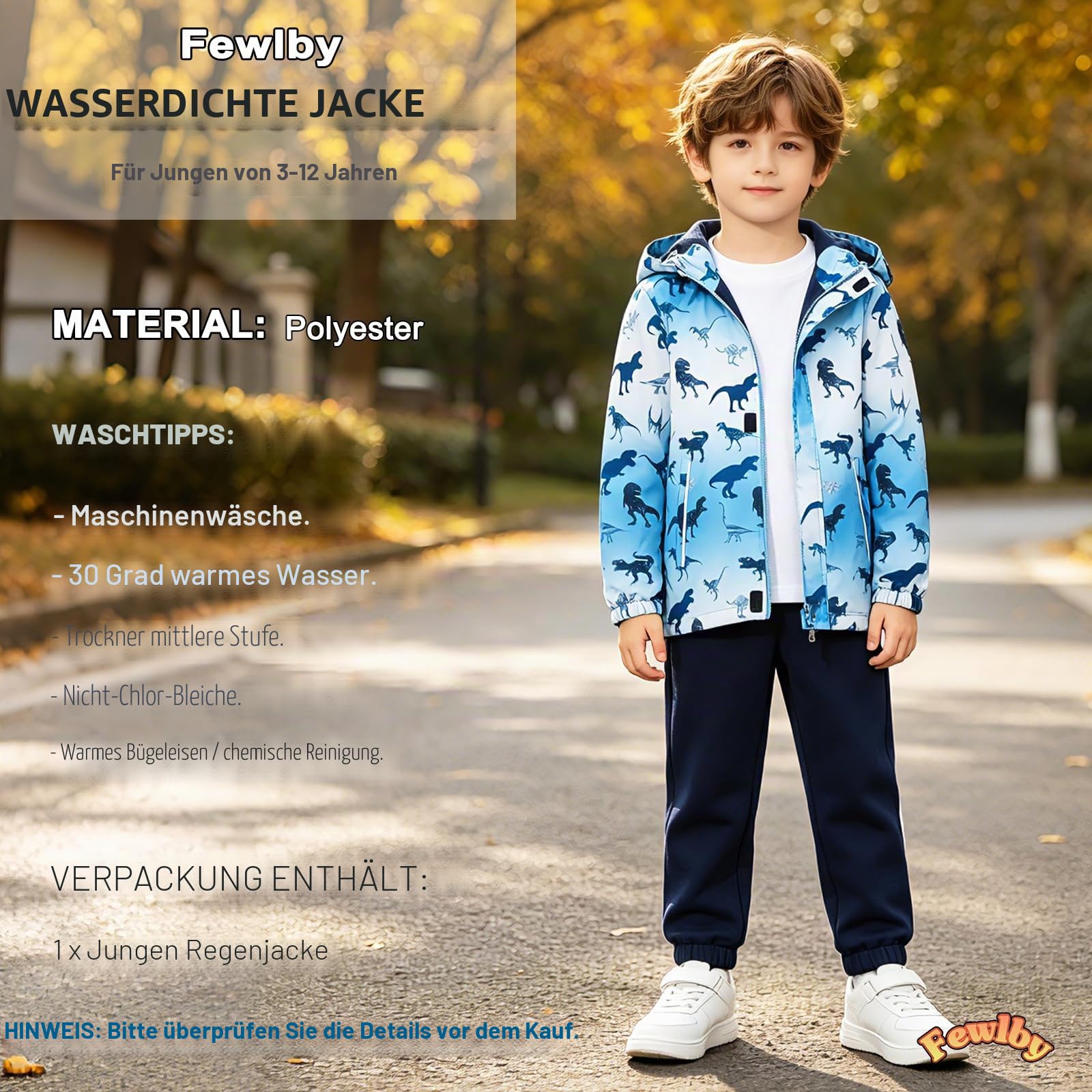Fewlby Regenjacke Kinder, Kapuzen Outdoor Wasserdichte Jacke Jungen Softshelljacke Kinder Fleecefütterung Übergangsjacke Gefütterte Regenjacke Regenmantel mit Kapuze 9-10 Jahre