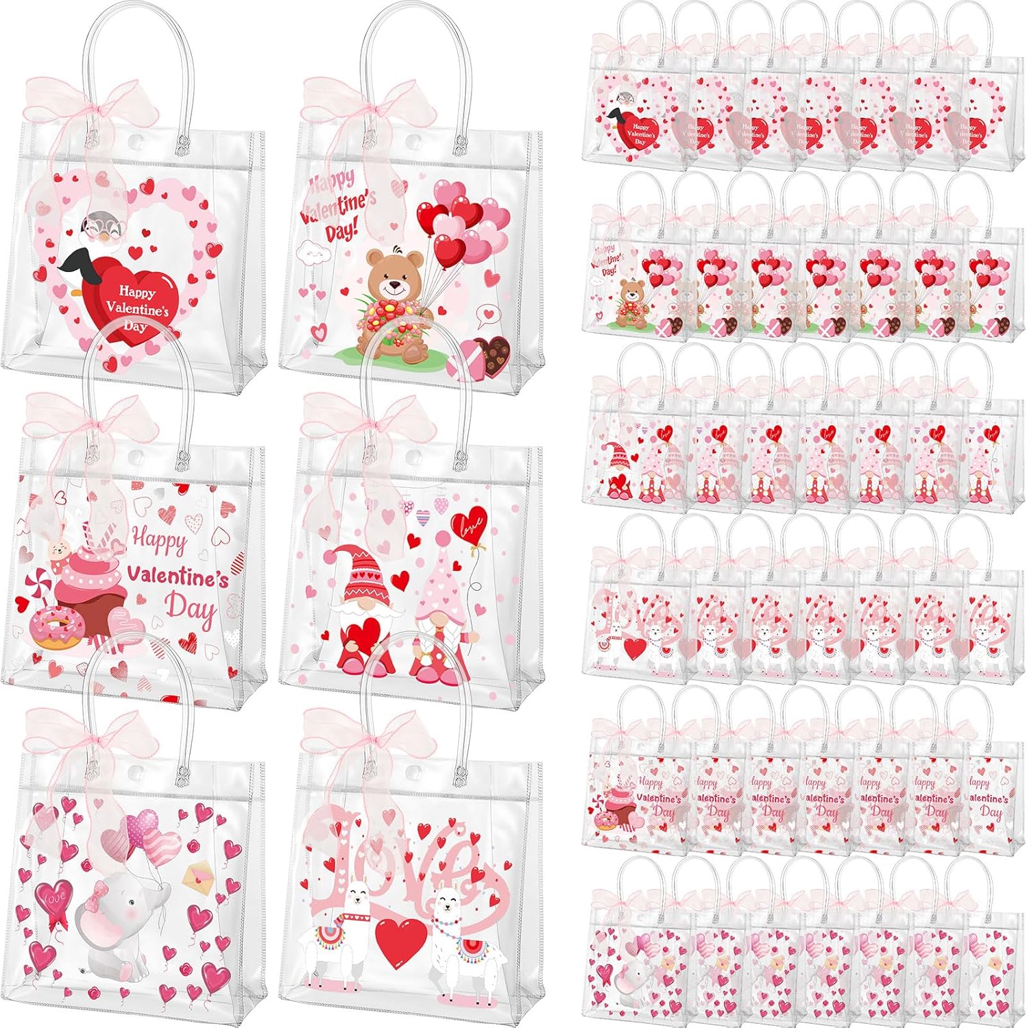 Henoyso 48 Pcs Valentine's Day Clear Gift Bags with Bow