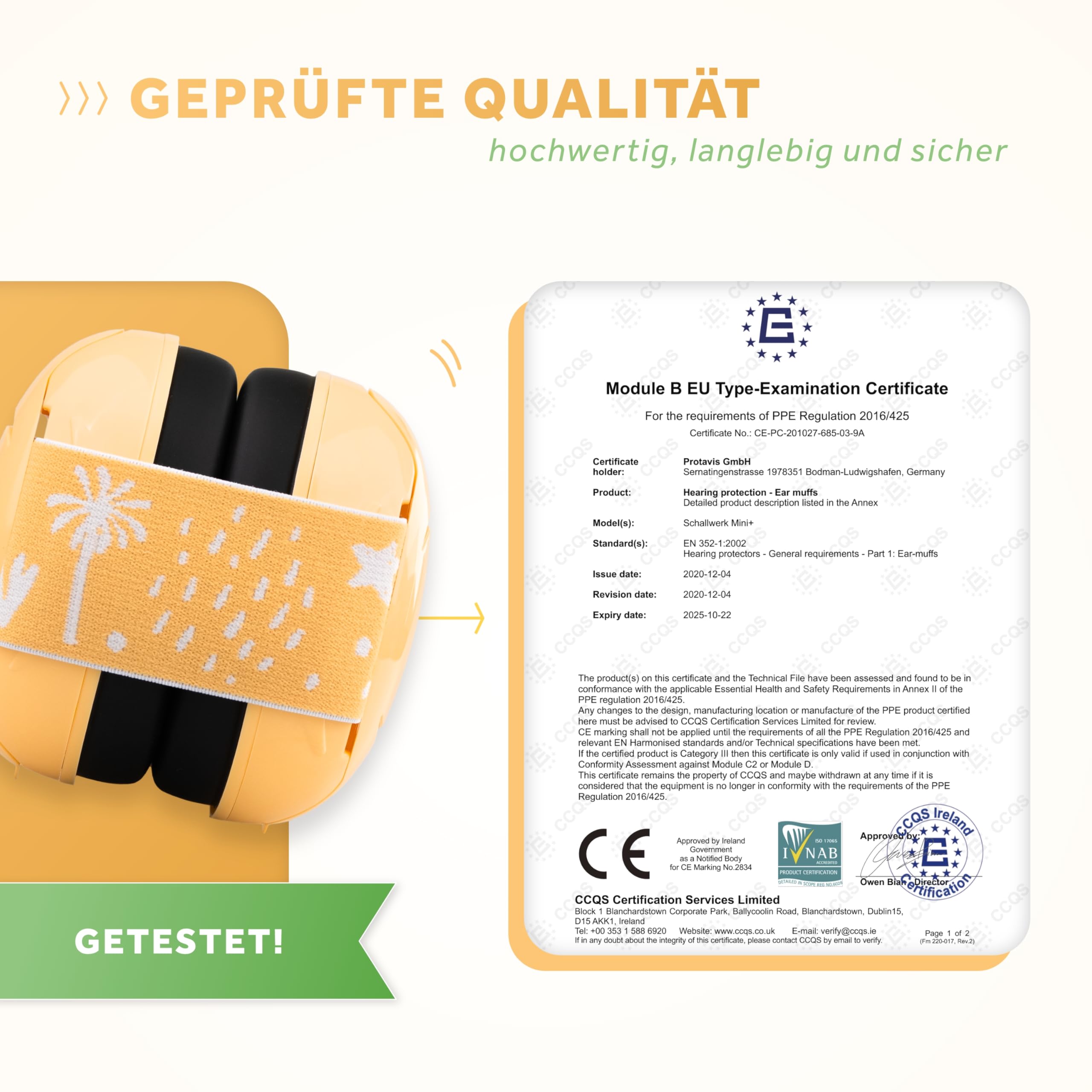 Schallwerk ® Mini+ (Lion Honey) - Ohrenschützer für Kleinkinder - Hochwertige Lärmschutz Kopfhörer Kinder - Gehörschutz Kinder, Gehörschutz Baby, Ohrenschützer Baby Kopfhörer Lärmschutz