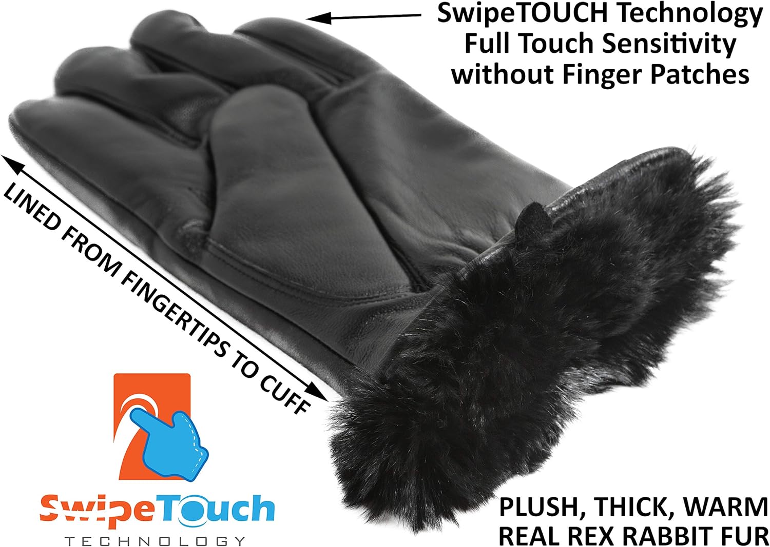 Men's Rabbit Fur Lined Leather Gloves, Touchscreen, Leather Gloves for Men, Gift Box - Image 4