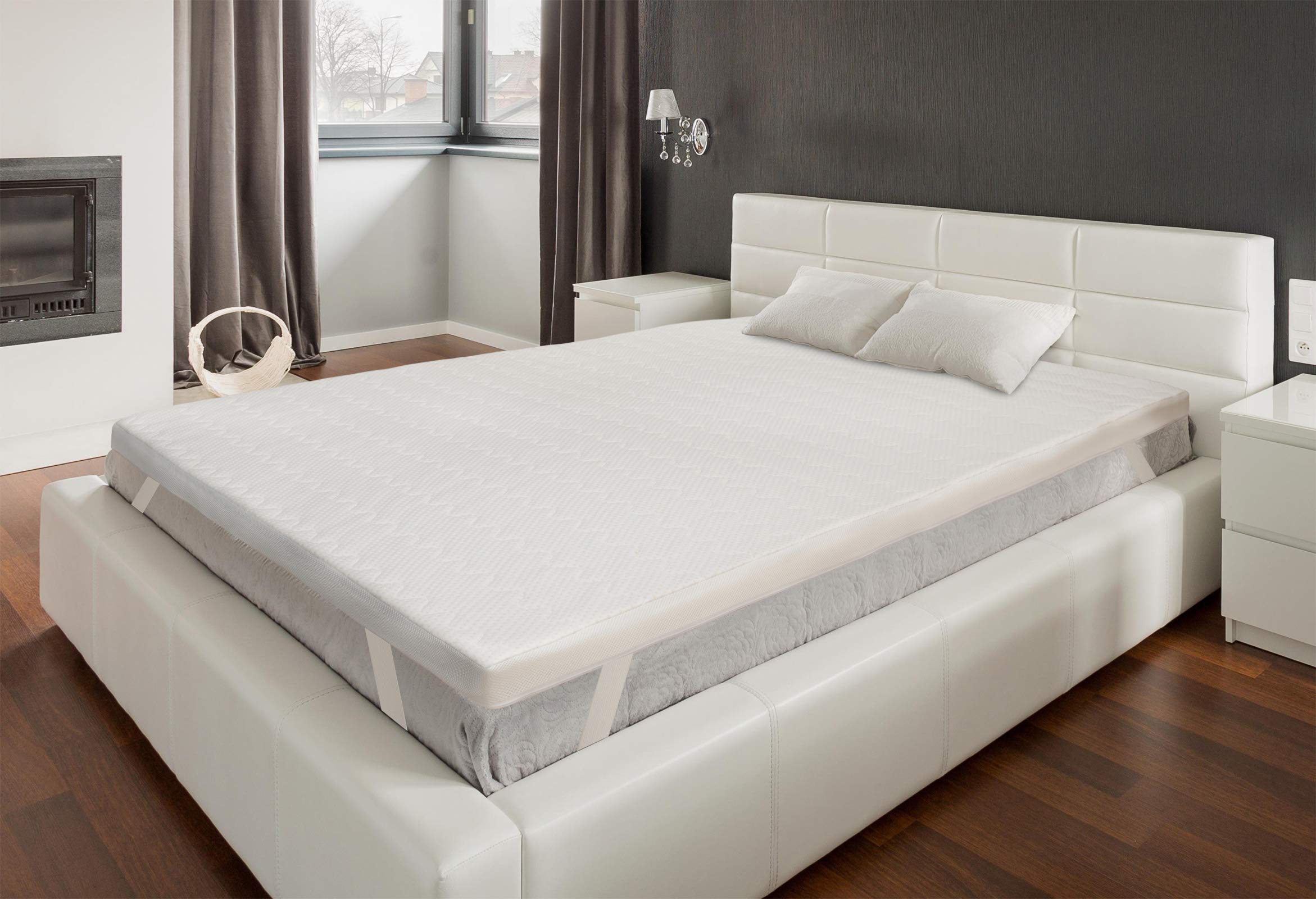 Moon - uxury Visco Topper z bambusowym materacem i podwójnym pokrowcem 8 cm do materacy i łóżka kontynentalnego, nakładka na materac z taśmami mocującymi, wyprodukowano w Europie 100 x 200 x 8 cm