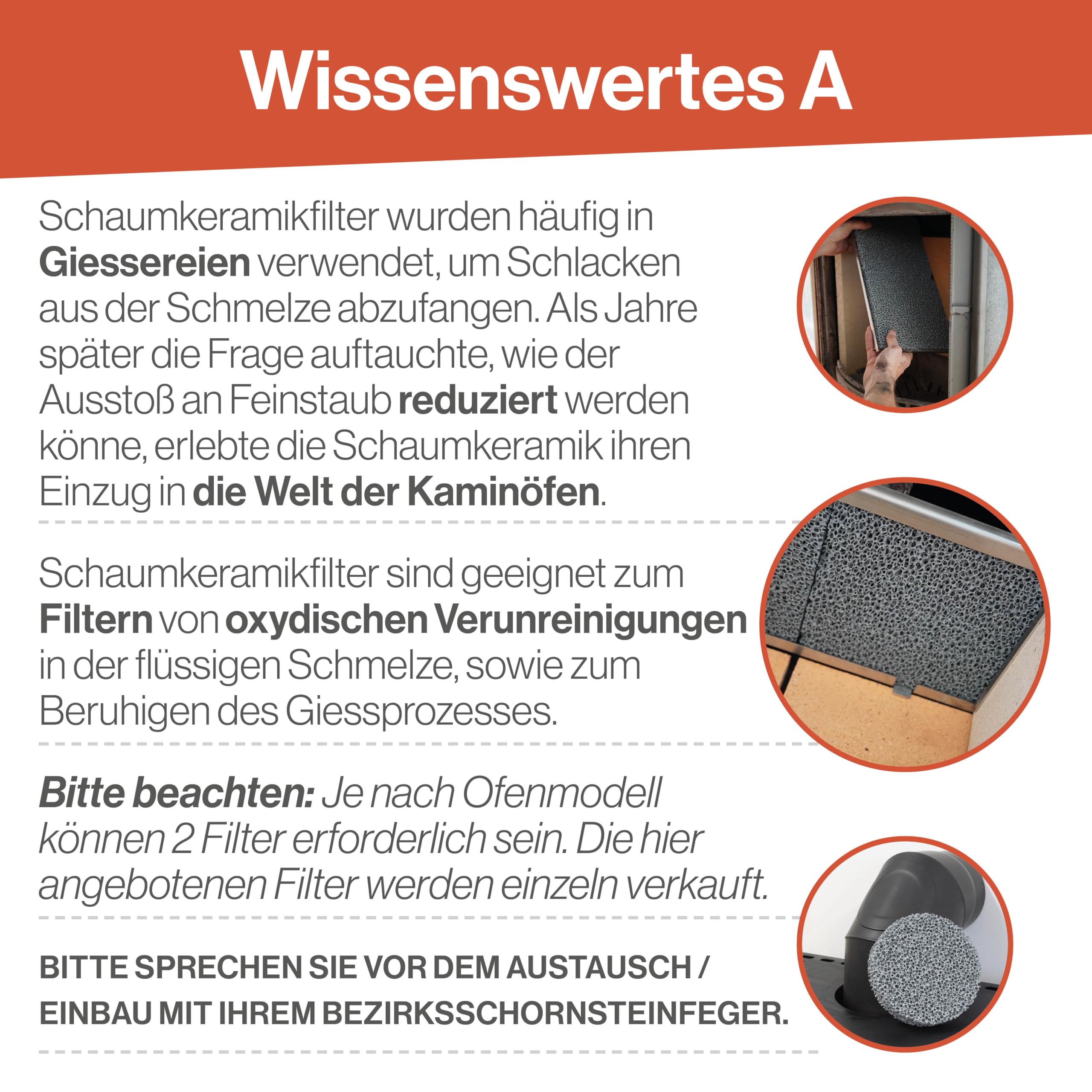 Feuerfest 123 - Feinstaubfilter Kaminofen Angeschrägt 230x220x25 mm, Feinstaub Rußfilter zum nachrüsten Kamine & Öfen, Reduzierung Feinstaub durch Schaumkeramische Filter, hitzebeständig bis 1.650 °C