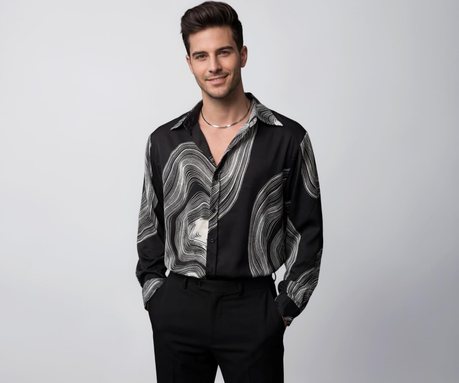 Men's Poly Blend Regular Fit Shirt | Abstract Wave Printed Shirts for Men | Trendy Button Down Stylish Shirt for Man | Casual Summer Outfit