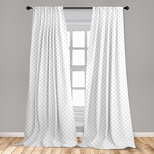 Miniatura 3 de Ambesonne Cortinas grises para ventana, pequeños lunares sobre fondo blanco, estilo retro, patrón tradicional pastel, decoración ligera, juego de 2