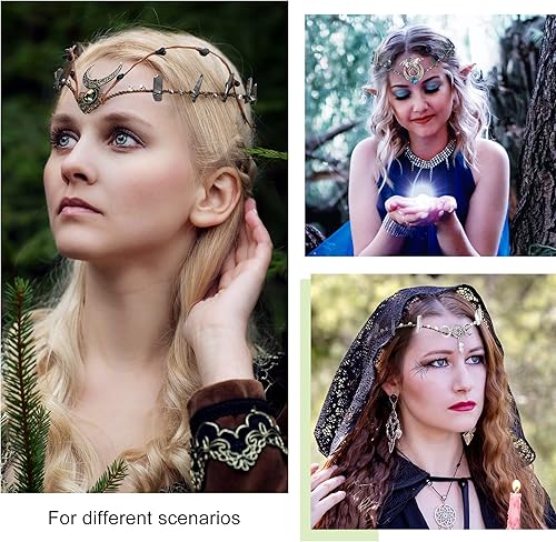 Miniatura 5 de MOSTORY Tiara de corona de cristal de elfo, diadema vikinga, diadema de elfos, para el Renacimiento, Halloween y cosplay