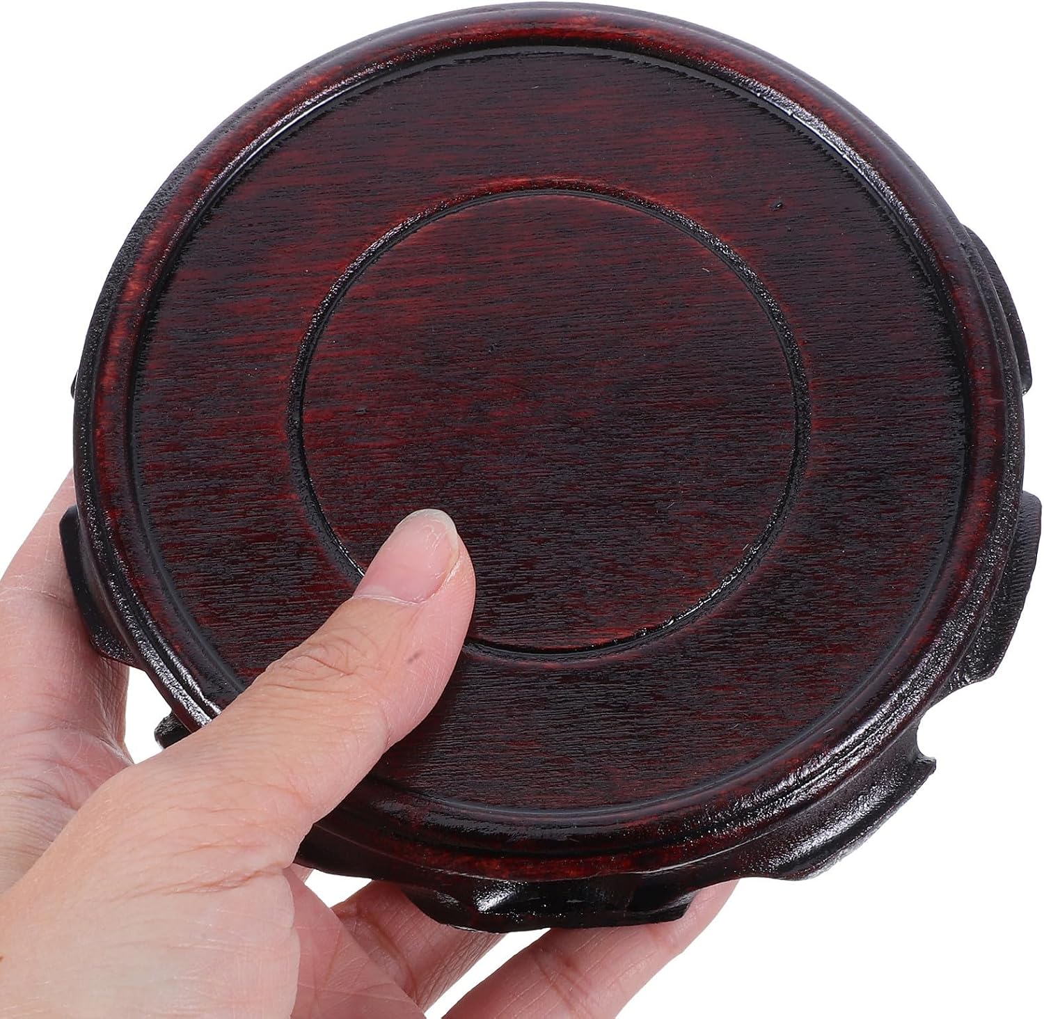 4pcs round Wood Holder Base for Tea Sets and Figurines, Solid Wood Display Pedestal with Gentle Surface Finish and Nonslip Design, Vintage Style Base for Home Decor and Study