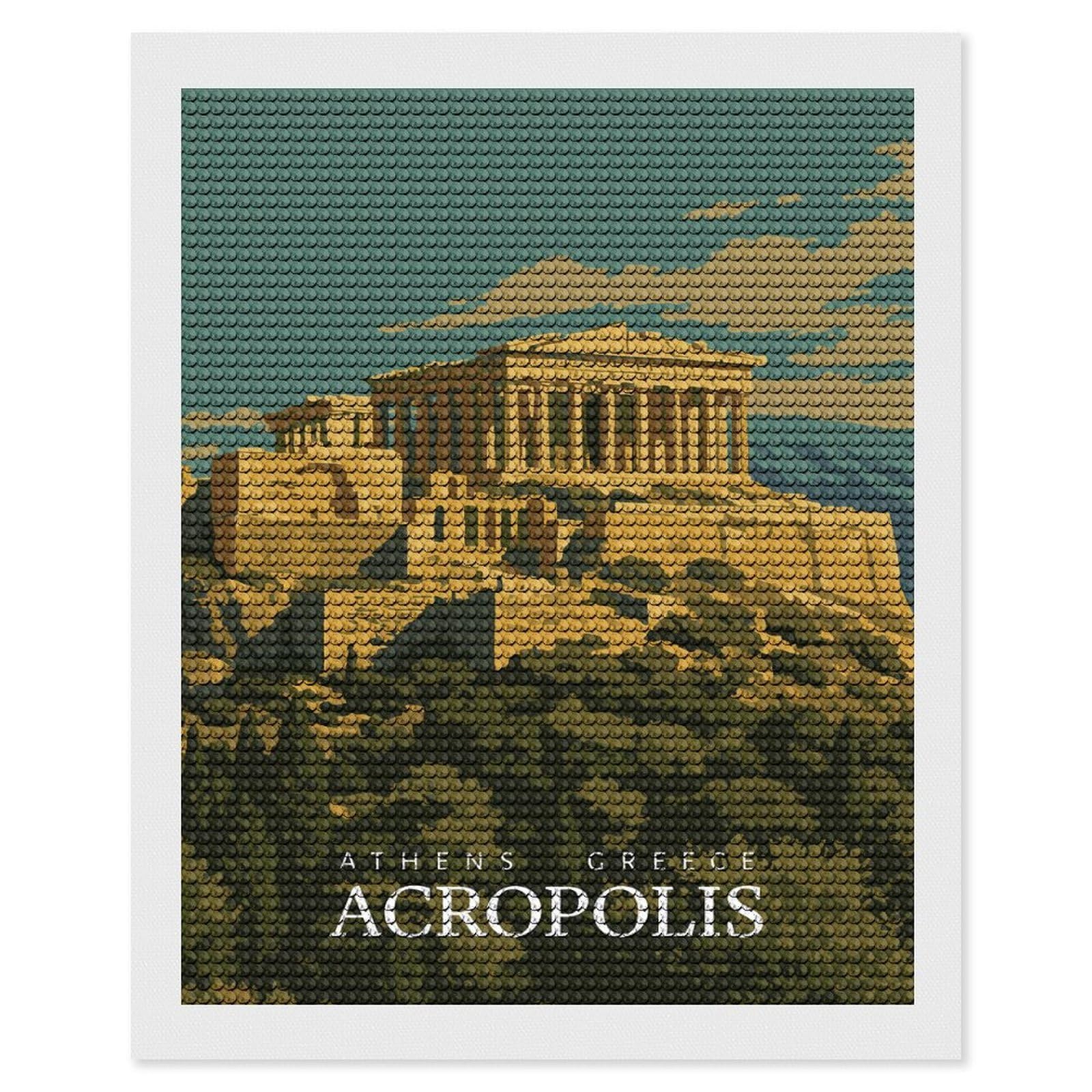 Junmoney Acropolis, Athens, Greece Travel Full Drill Diamond Painting Kit 16"x20", Adhesive Canvas, Aesthetic Room Decor, for Family Craft Time, Birthday Gift