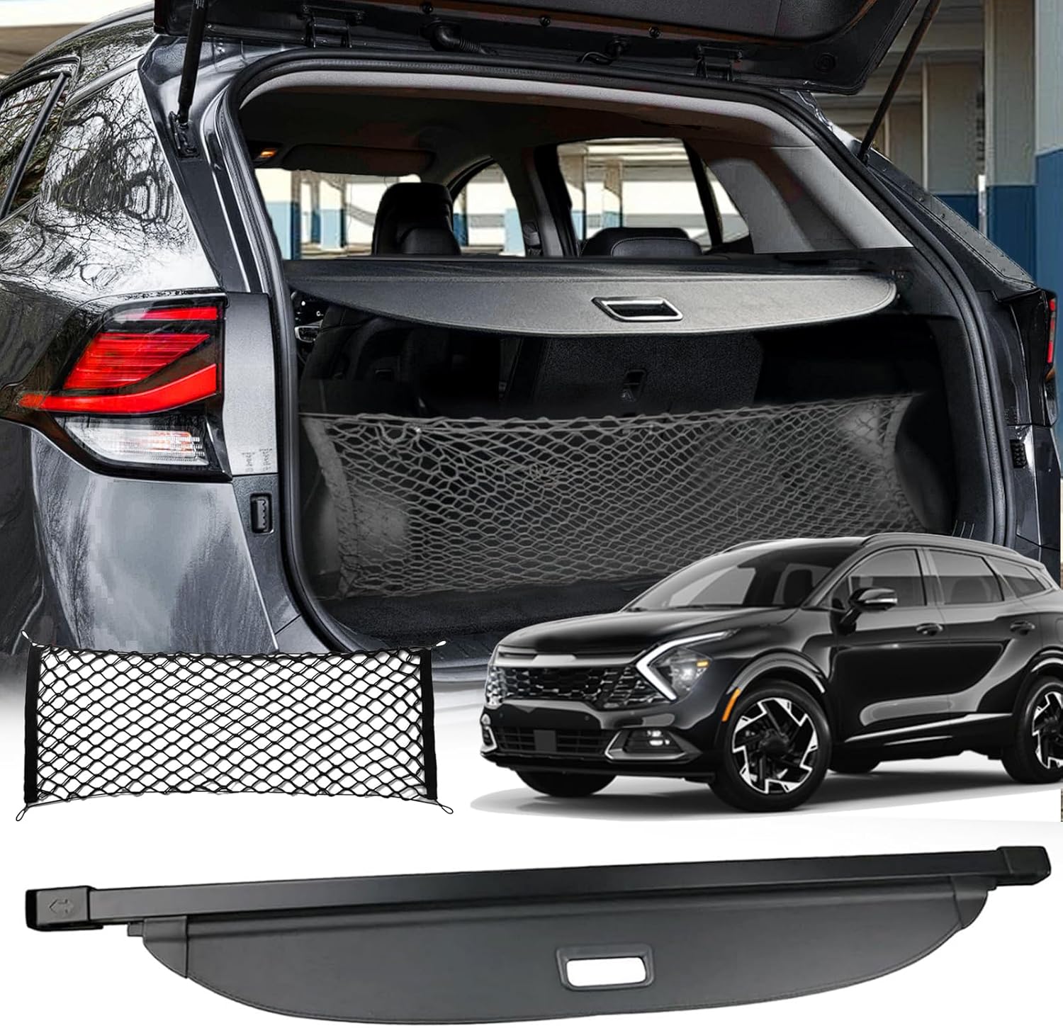 Cargo Cover for Kia Sportage 2023 2024 2025 2026 Accessories, Leather Retractable Trunk Cover for 2023 2024 2025 2026 Kia Sportage Accessories Privacy Security Screen Luggage Shield Shade