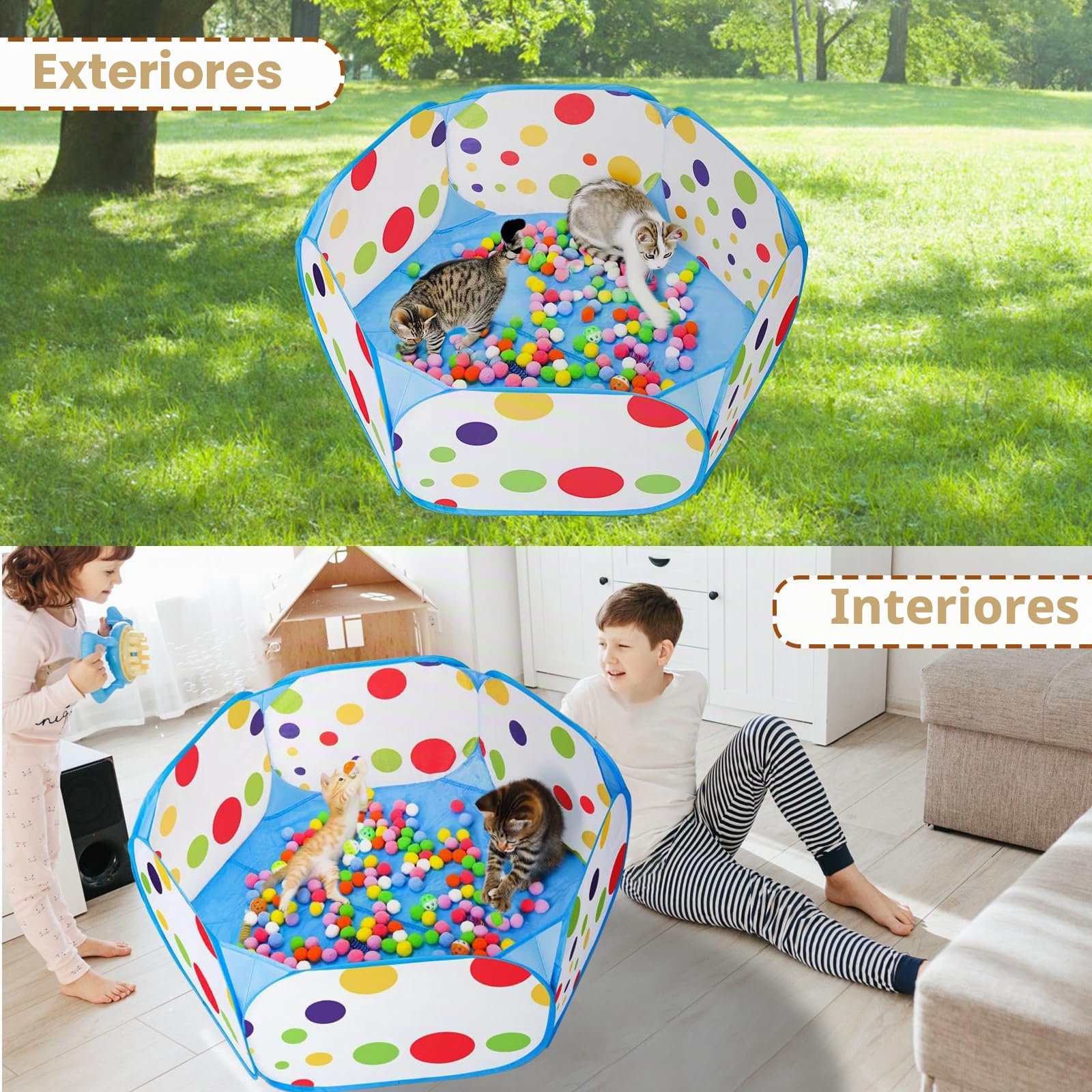 MUAEEOK Piscina de bolas para gatos con 106 bolas de juguete para gatos y 4 juguetes de resorte para gatos, juguetes interactivos para gatos aburridos de interior, juguete de enriquecimiento para