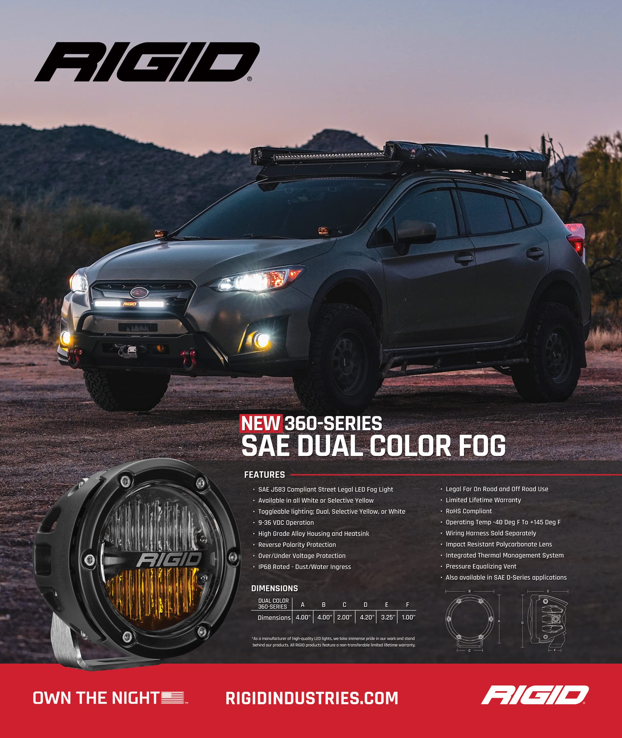 RIGID 36122-360-Series SAE Compliant Fog Lights Yellow/White Pair