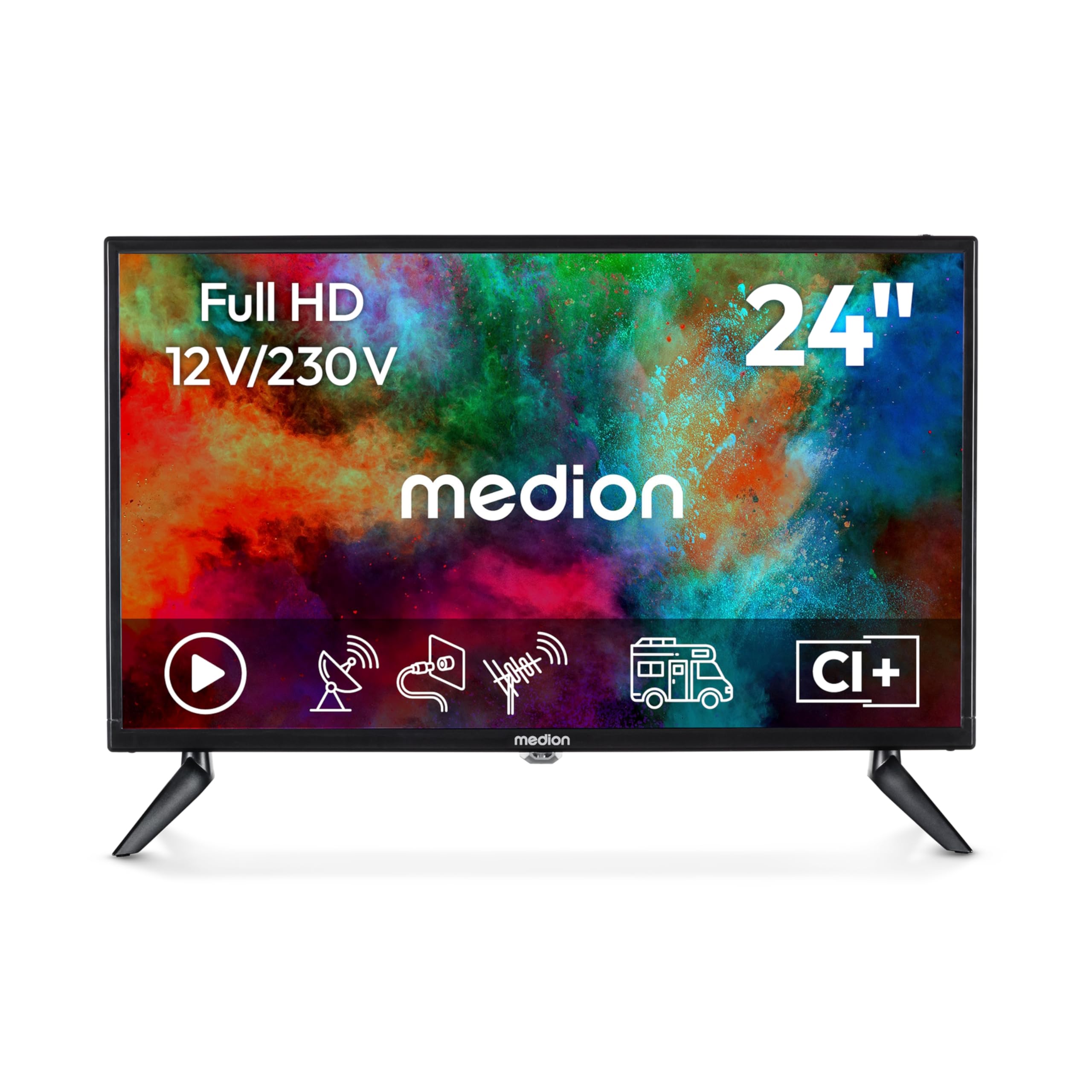 MEDION 59,9 cm (24 Zoll) Full HD Fernseher (perfekt für Camping Wohnmobil LKW Garten, 12V KFZ Car-Adapter, Triple Tuner Receiver, HDMI, USB, MD 824000)