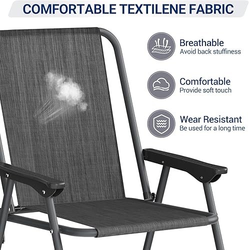Miniatura 5 de UDPATIO Juego de 6 sillas plegables para patio, ligeras, portátiles, con marco de acero resistente y tela de textileno resistente a la intemperie,