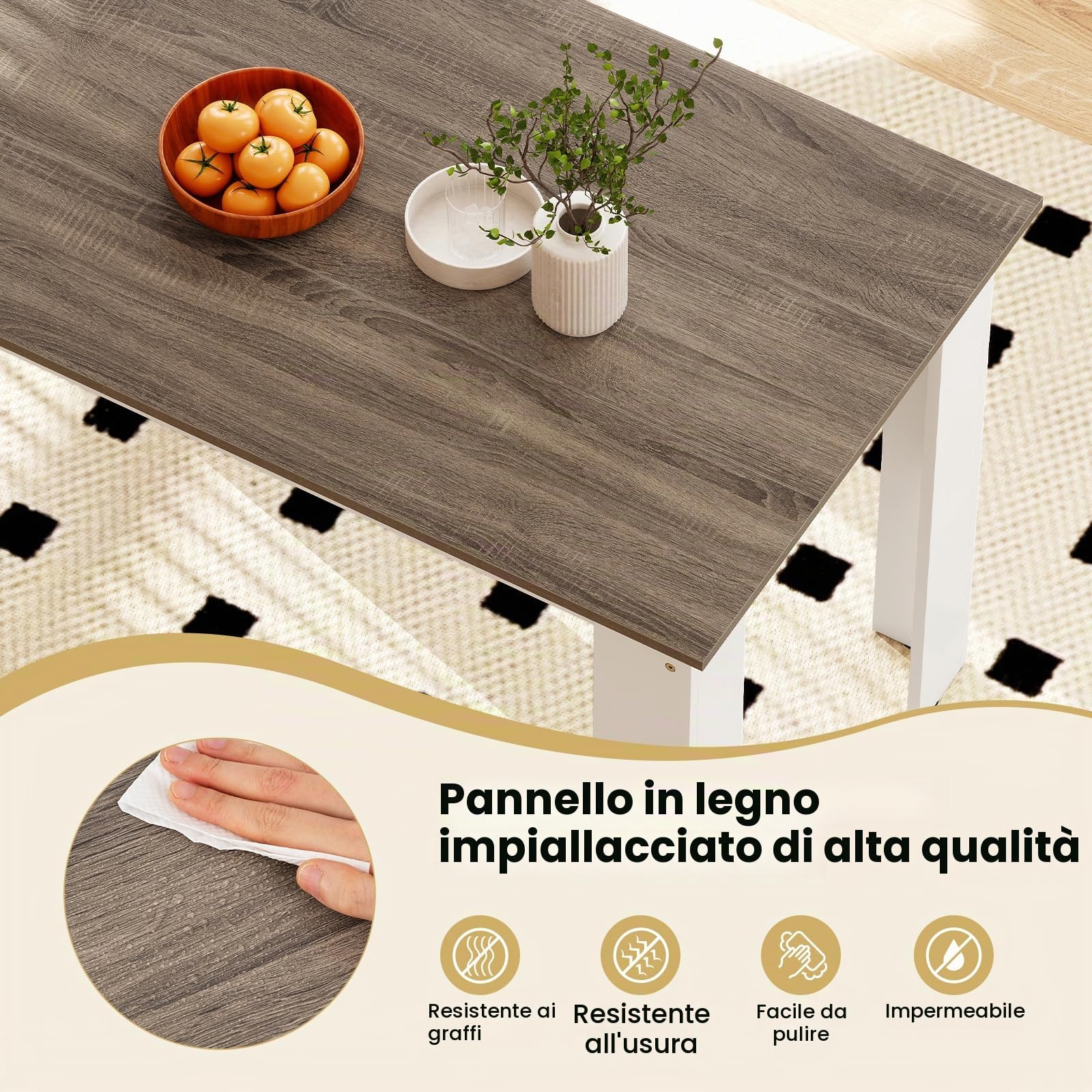 GIANTEX Tavolo da Pranzo Rettangolare in Legno, 120 x 70 cm, per 4-6 Persone, Scrivania per Sala da Pranzo e Cucina, Bianco + Grigio