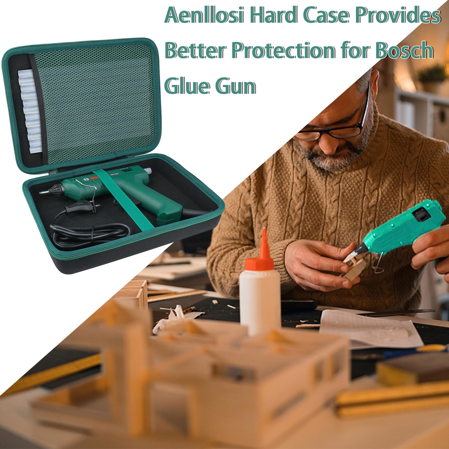 Aenllosi (Étui Uniquement) Hard Case Compatible avec Pistolet à Colle Bosch - PKP 18 E,Sac en Filet pour Ranger Les Baton de Colle pour Pistolet Bosch ou d'autres Accessoires, Noir