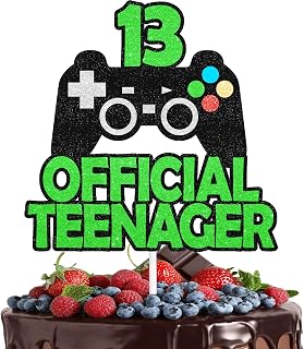 13th Official Teen Gaming Cake Topper Teen 13th Happy Birthday Controllers, Unlockable, Boys and Girls Featured Game Themed Birthday Party, or Game Themed Party Decorations (Green Glitter). LIANGSS