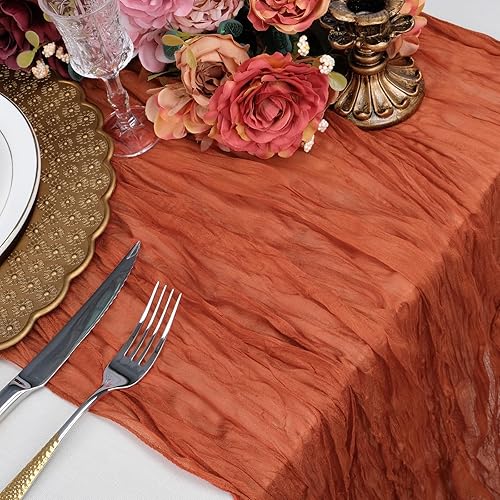 Babenest Camino de mesa de tela de queso terracota de 13.3 pies, paquete de 2 caminos de mesa de gasa bohemia para decoración de despedida de