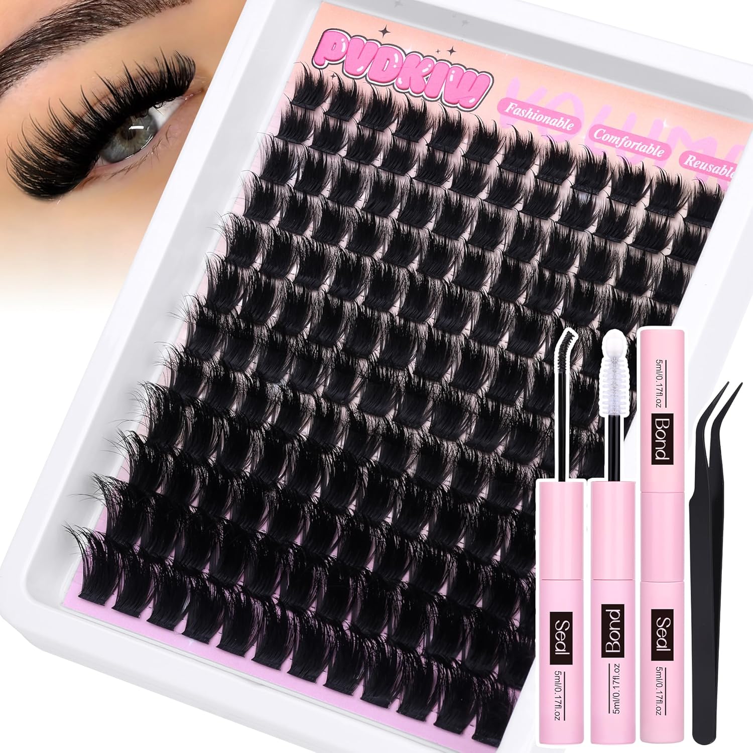 PVDKIW Fluffy Lash Clusters with Spikes Lash Extension Kit Volume Eyelash Clusters Kit Spikes Lash Clusters Kit 300D