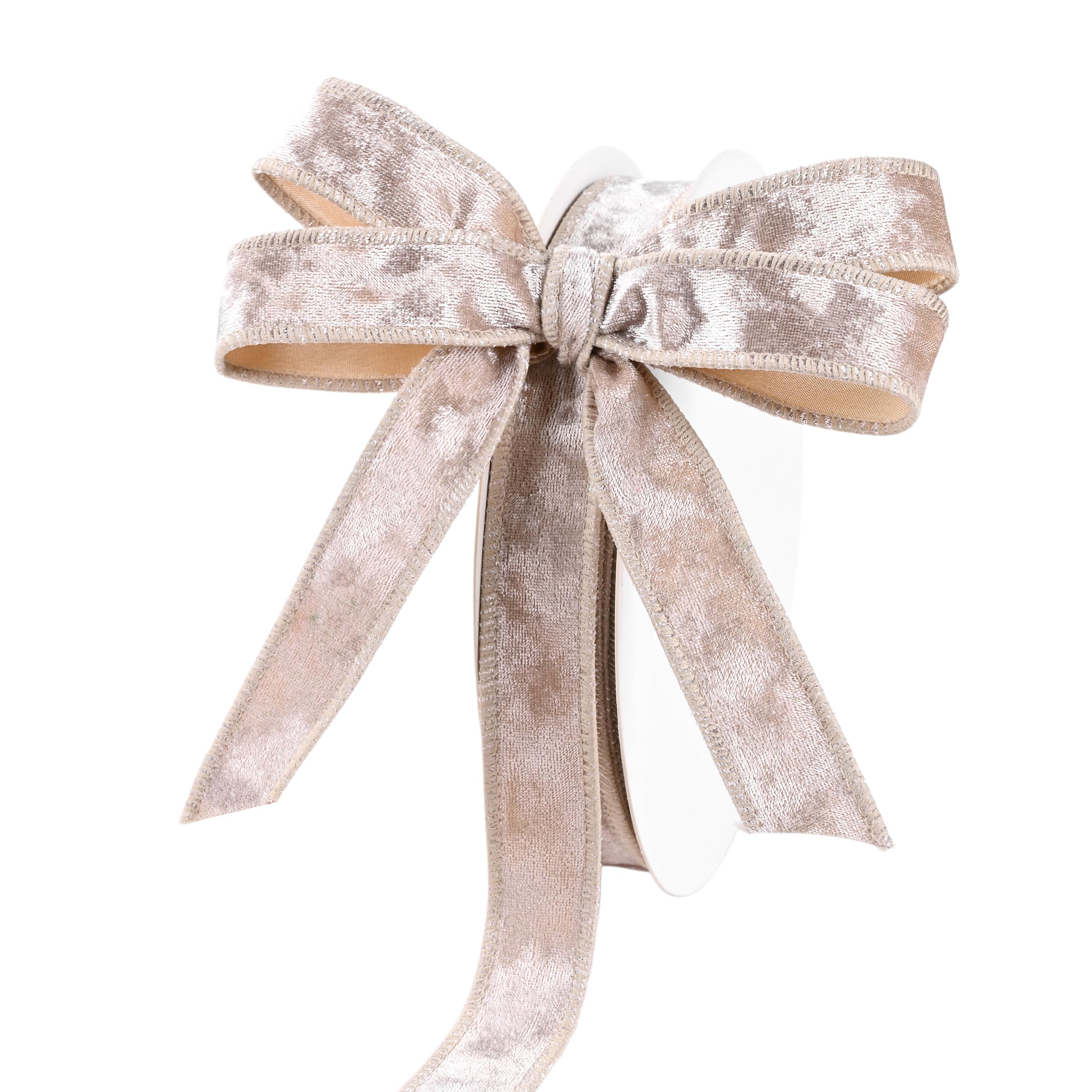 MAYREEL Champagne Crushed Velvet Wired Ribbon 1 Inch 20 Yards โ image 1