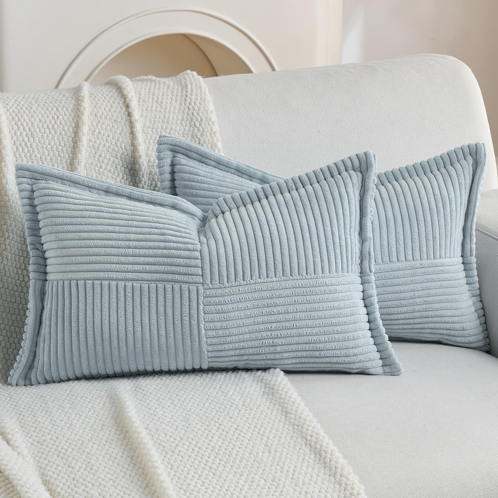 FUTEI Set of 2 Corduroy Cushion Covers 30x50 cm, Dusty Blue — image 1