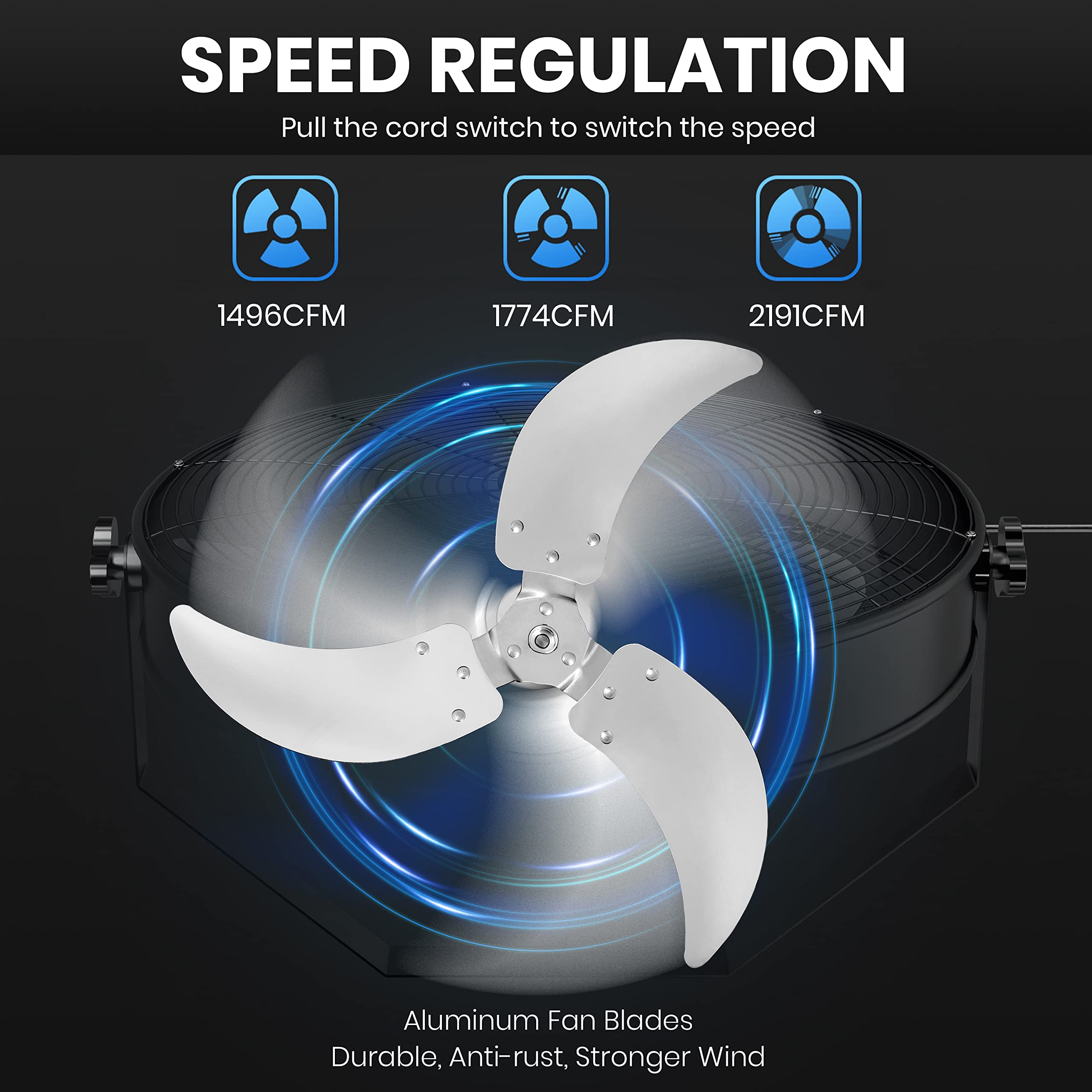 Ventilador de montaje en pared de alta velocidad de 18 pulgadas con estante, ventilador de ventilación de metal industrial/comercial de 3 velocidades, negro 2