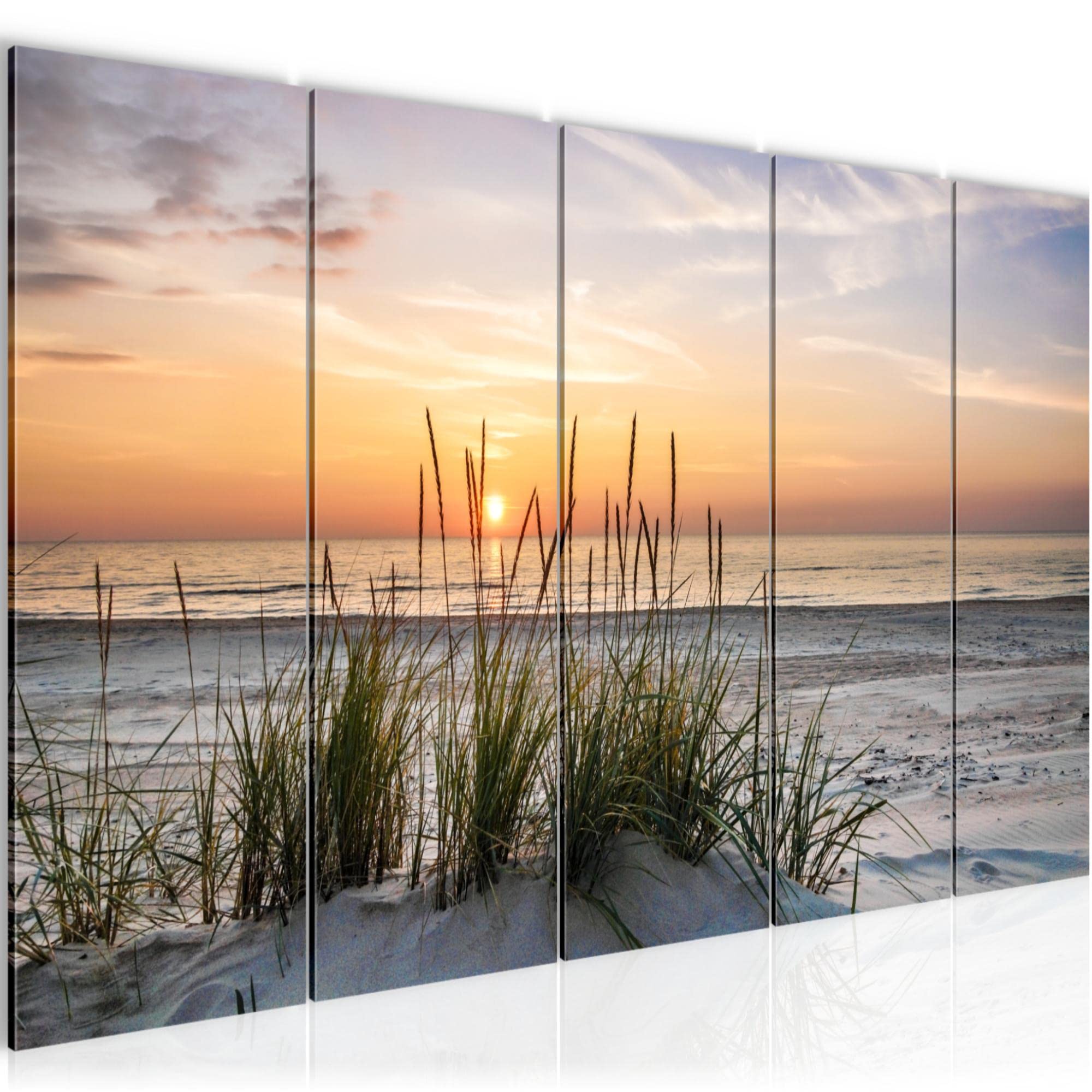Runa Art Sunset Canvas Picture Xxl Beach 200 X 80 Cm 5 Pieces - Made In Germany - 043755A
