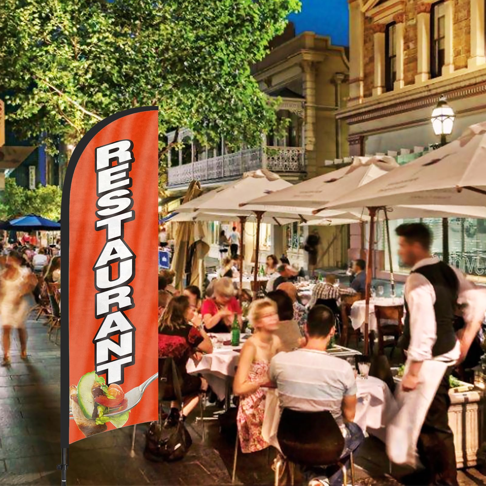 FSFLAG Bandiera piuma ristorante con asta per bandiera e picchetto da terra, 8,2 m bandiera senza vento per ristorante cartello banner business per pubblicità all'aperto