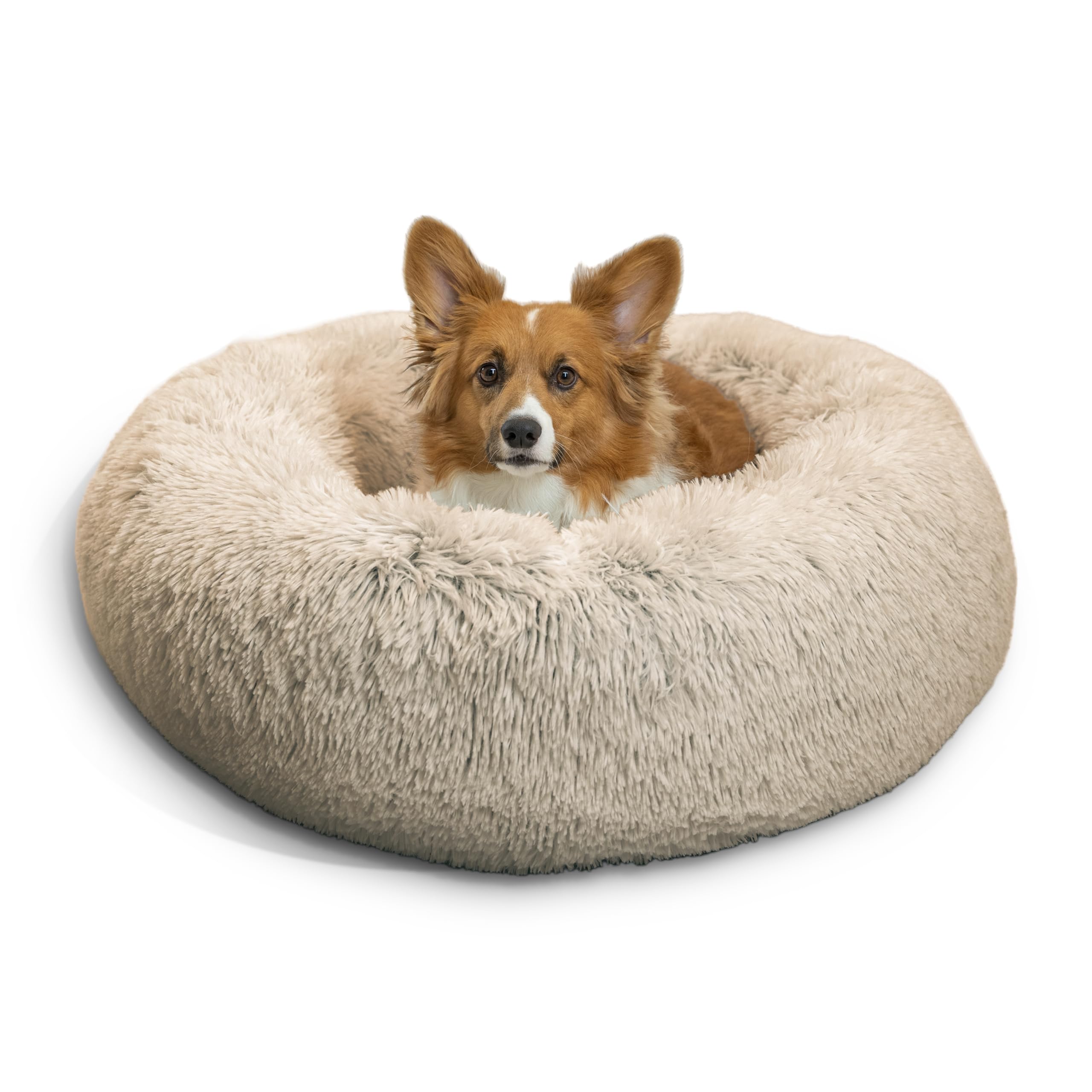 Best Friends by Sheri The Original Calming Donut - Cama para Perros y gatos - Funda de Pelo sintético con Cremallera de Quita y pon - Lavable a máquina - Marrón grisáceo - 76 x 76 cm - M