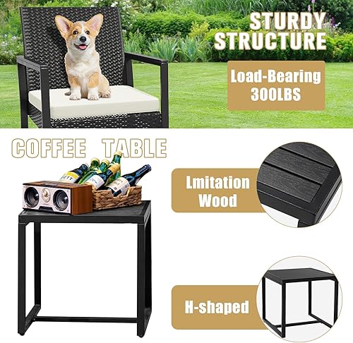 Miniatura 5 de WWR Juego de 3 muebles de patio para exteriores, juego de sillas mecedoras de mimbre de ratán para patio, juego de conversación de 3 piezas con mesa