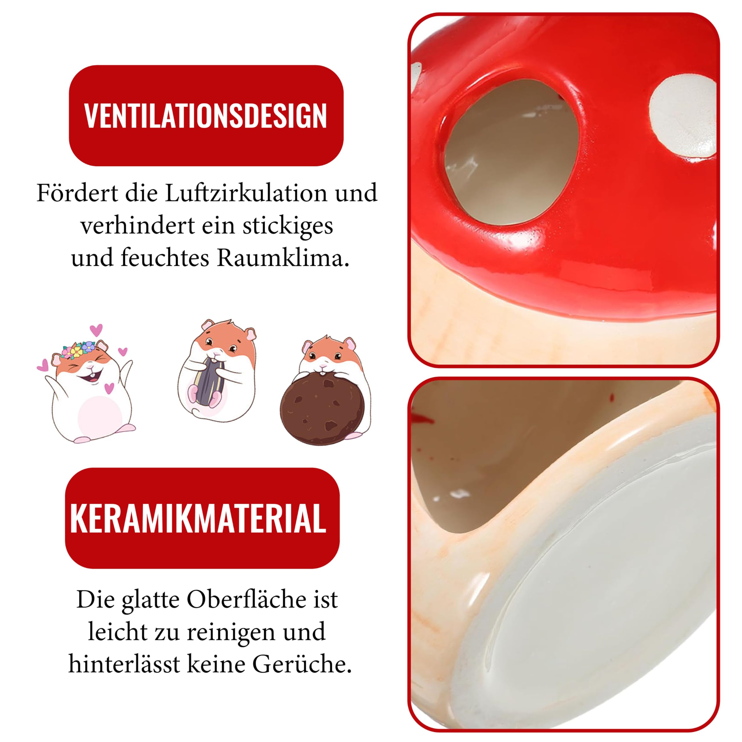 Maison en céramique pour hamster, hamster unique, cachette en céramique, en forme de champignon, pour gerbilles, souris, chinchillas (petite taille)