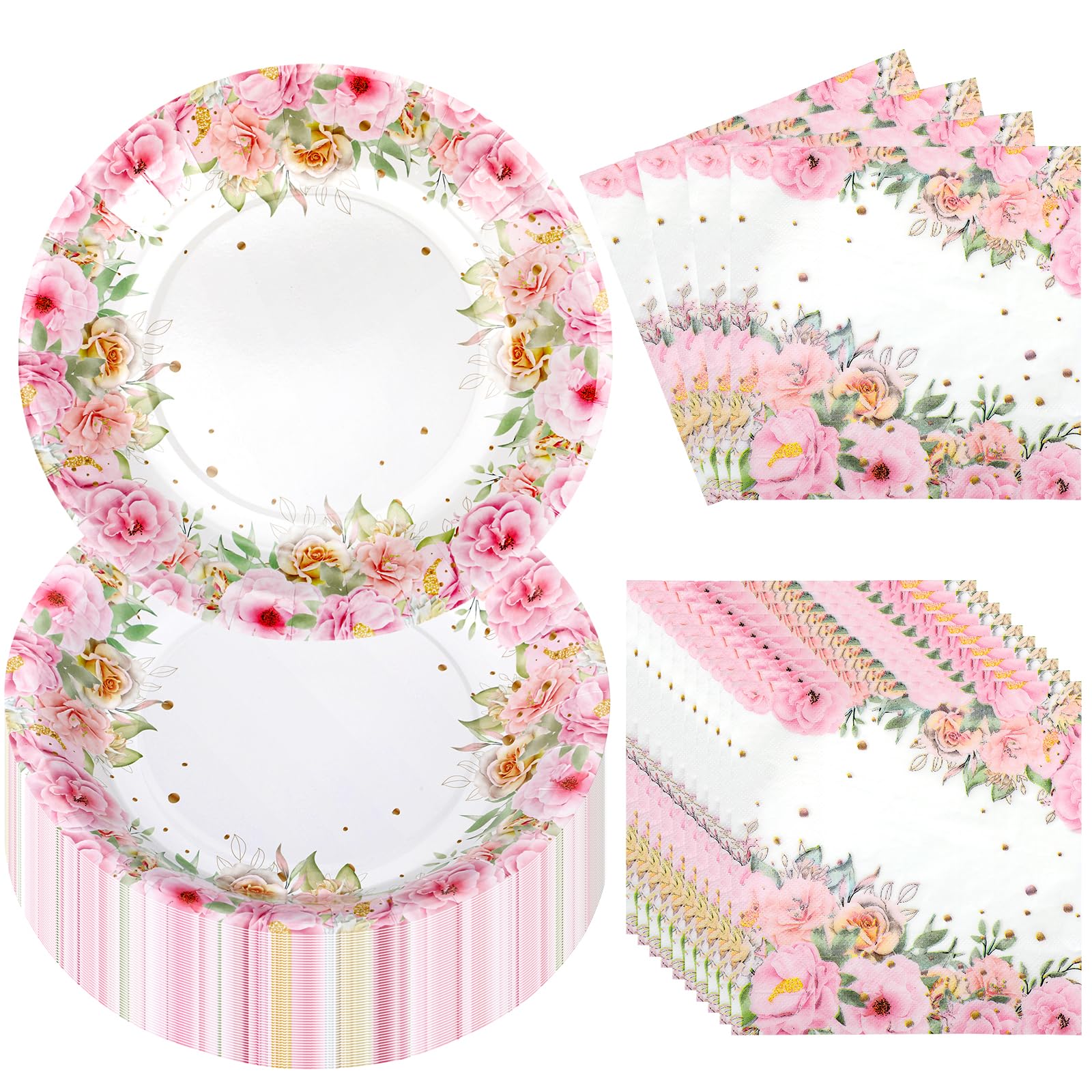 Umigy 100 Pcs Tea Party Supplies Disposable Plates Napkin Set Tableware Set Dinner Lunch Dessert Appetizer for Tea Party Baby Shower Birthday Bridal