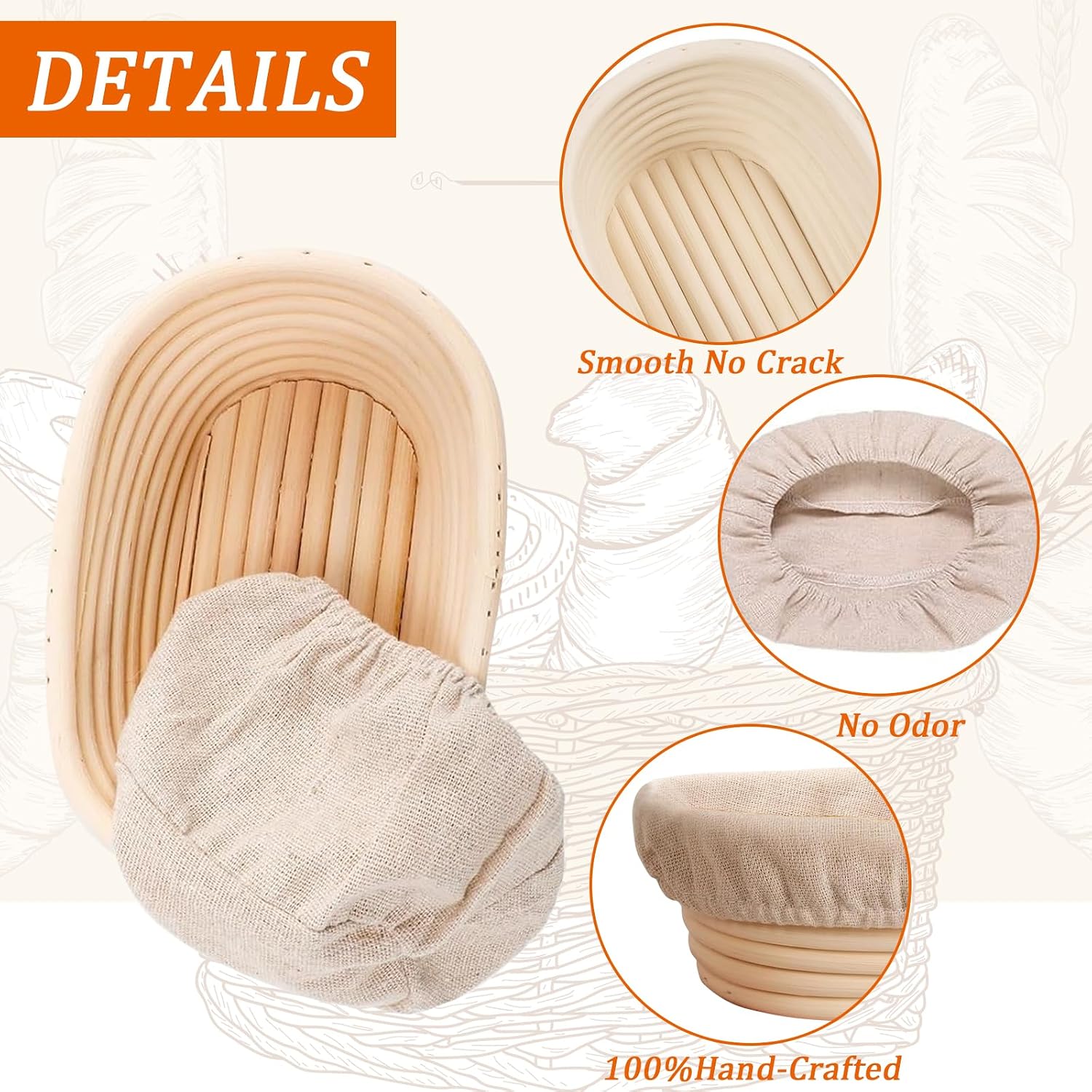 5 Pack Oval Banneton Proofing Basket Set 6 Inch, Natural Rattan Sourdough Bread Baskets with Linen Liners, Mini Dough Baking Bowls for Artisan & Home Bakers (6" Oval, Set of 5)