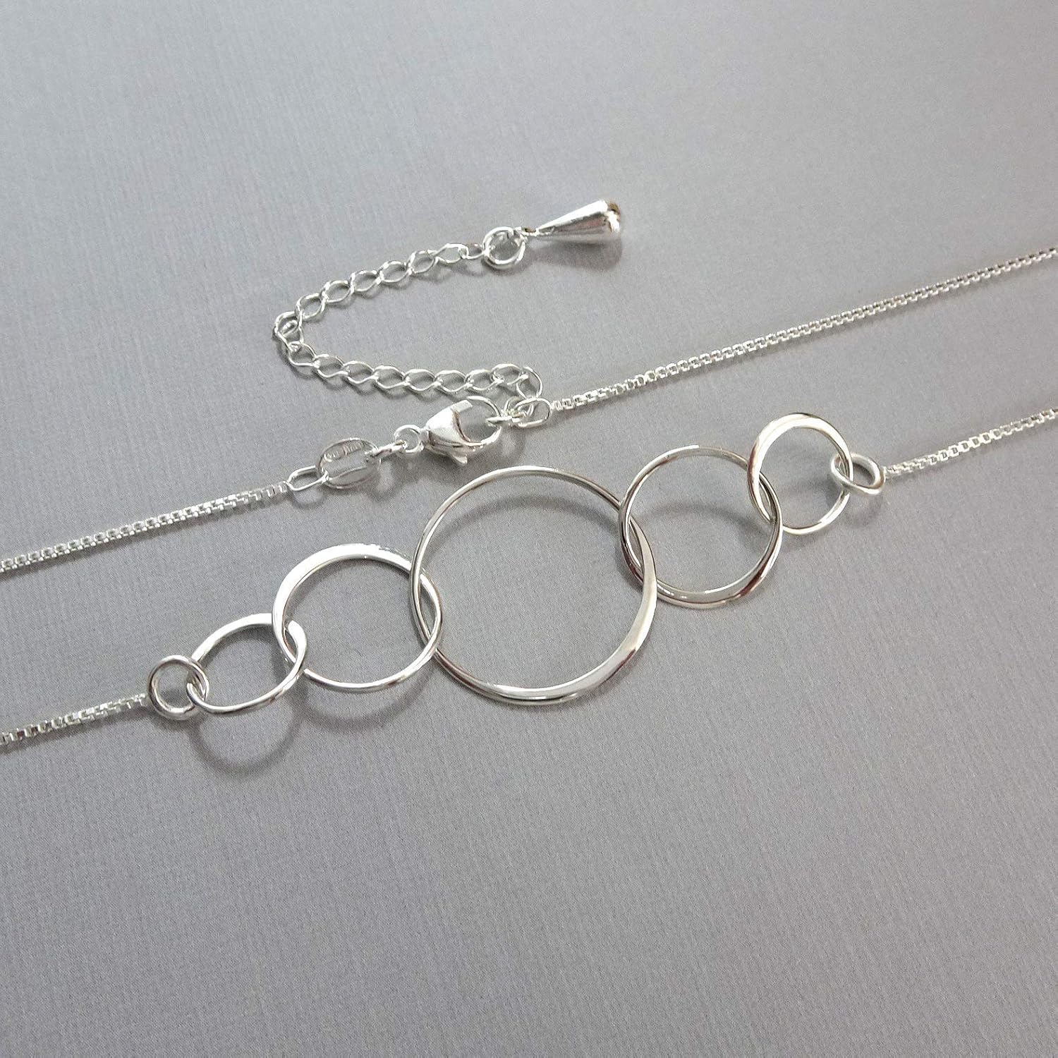 Happy 50th Birthday Necklace, Sterling Silver 5 Interlocking Circles Necklace, Mothers Day Gift, Birthday Gift Necklace, 18.5 Inches plus 2 Inches Extender