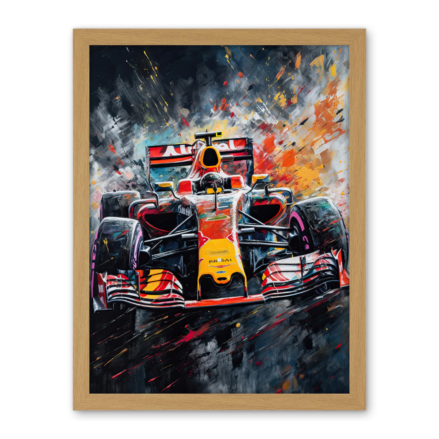 Artery8 Race Car Driver Racing Action Shot Painting Artwork Framed Wall Art Print 18X24 Inch
