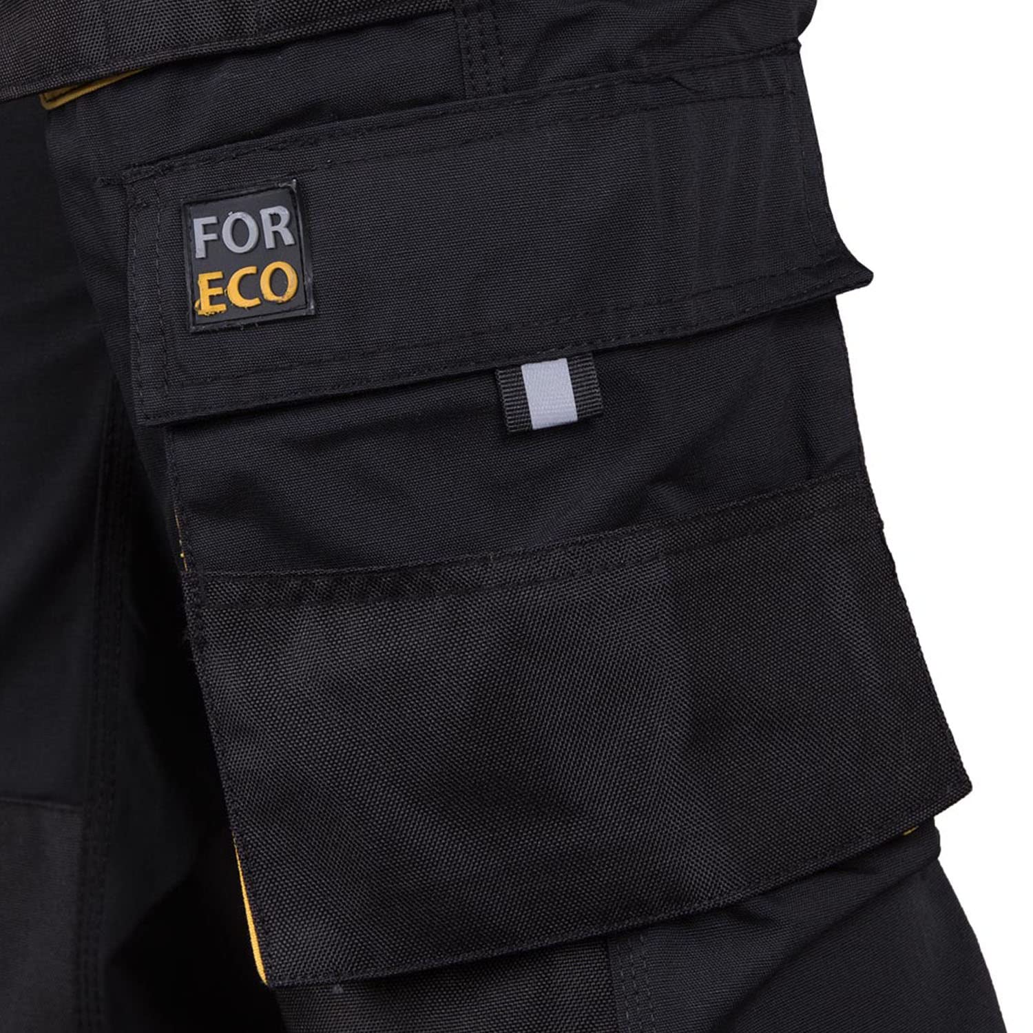 REIS FORECO-T BY46 Pantalon de Travail pour Homme, Protecteur, Anti-coupure, Cargo, 80% Polyester 20% Coton, Noir-Jaune, Taille 48