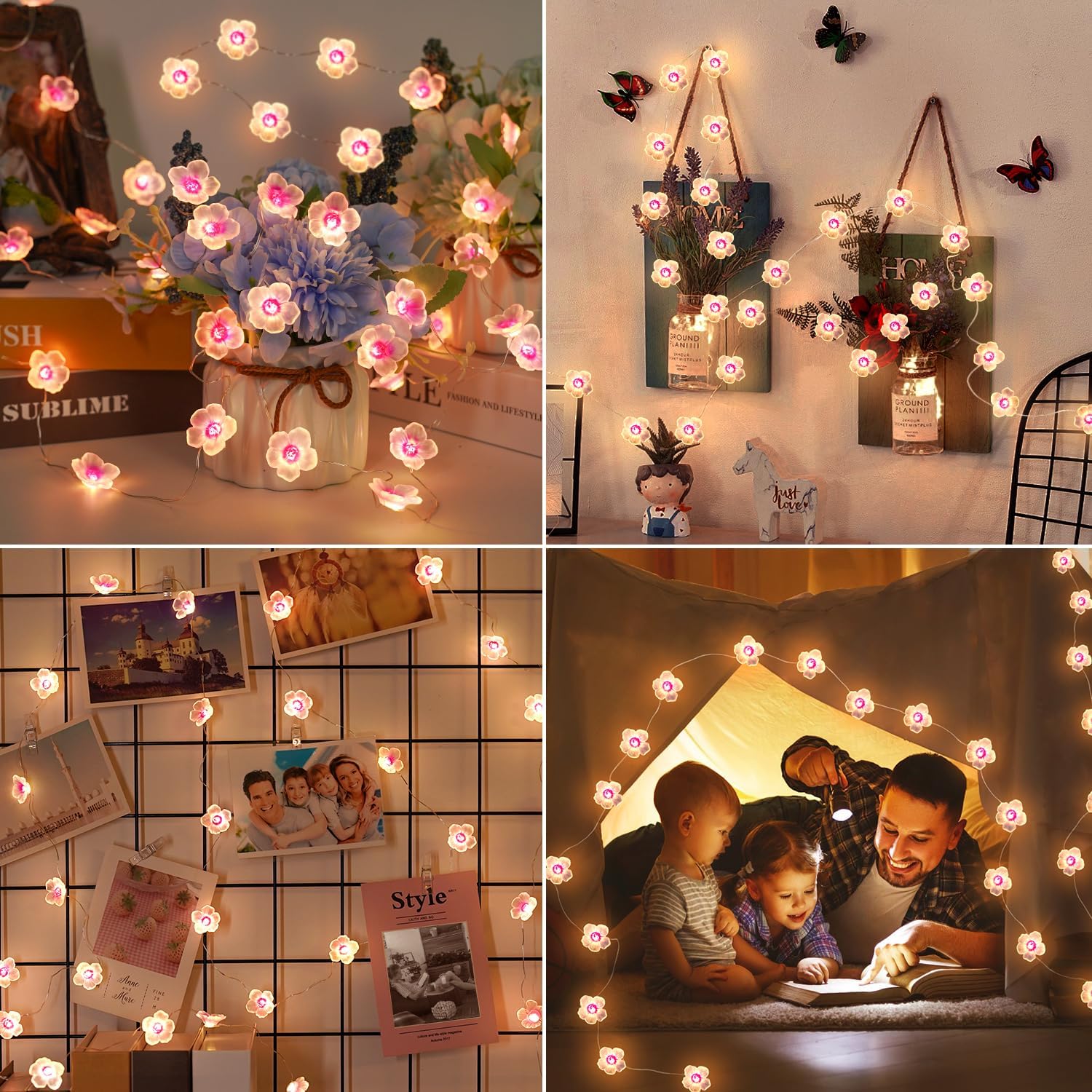 OMIKA Battery Operated String Lights Indoor, 16.5FT 50 LED Cherry Blossom Bedroom Lights, Warm White Flower Light Decorative for Room Dressing Table Dorm Party Easter Girl Mom Gift Wedding Christmas image 3