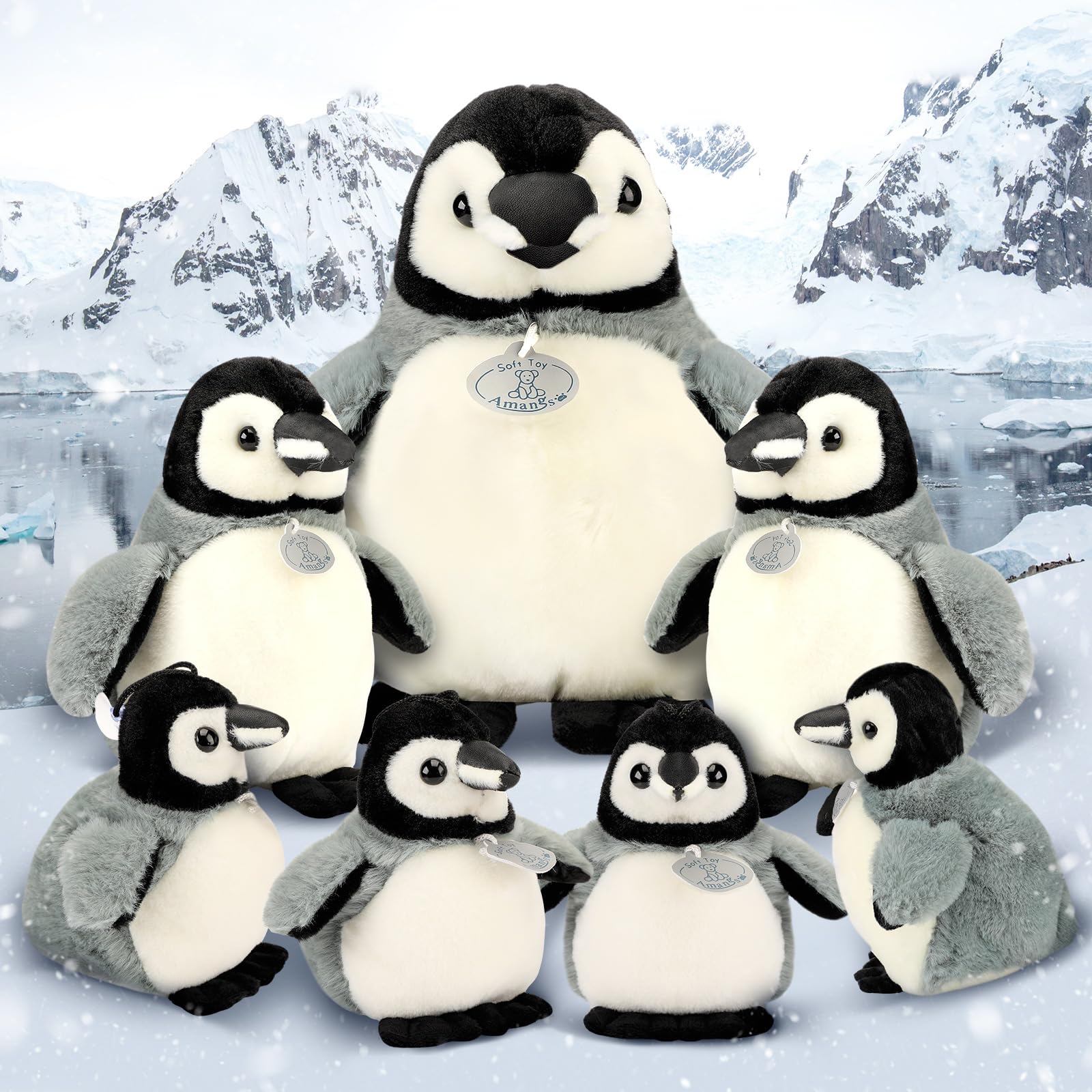 Funtery7 Pcs Large Stuffed Arctic Animals Set Cute Plush Stuffed Ocean Animal Include Seal Polar Bear Penguin Plush Sea Creature Toys Set for Christmas Winter Birthday Party Gift(Penguin)