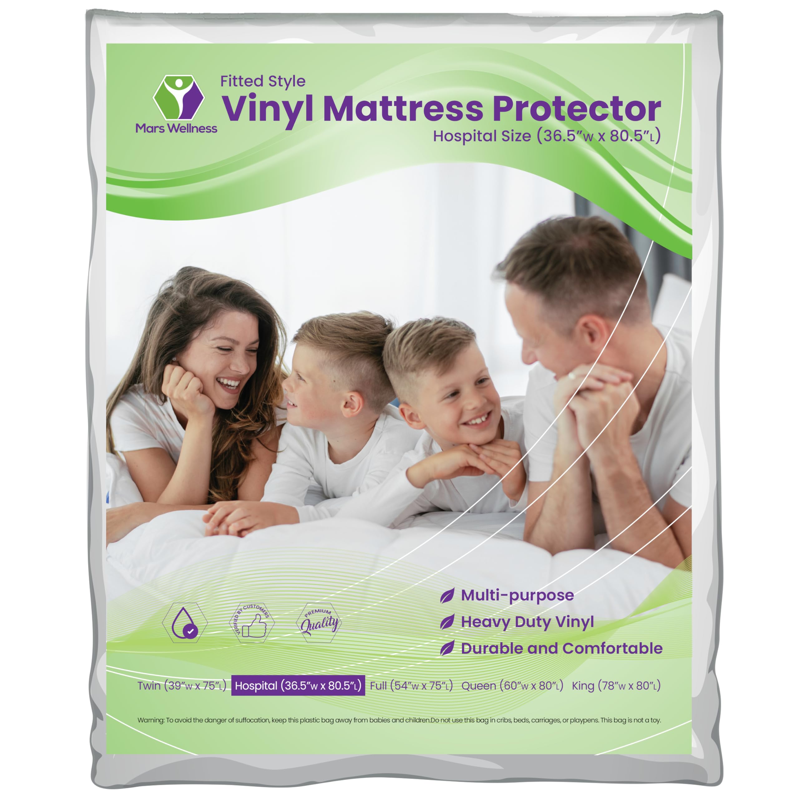 Mars Wellness Waterproof Vinyl Mattress Protector and Cover - Contoured Fitted White Mattress Cover Sheet - 1 Pack