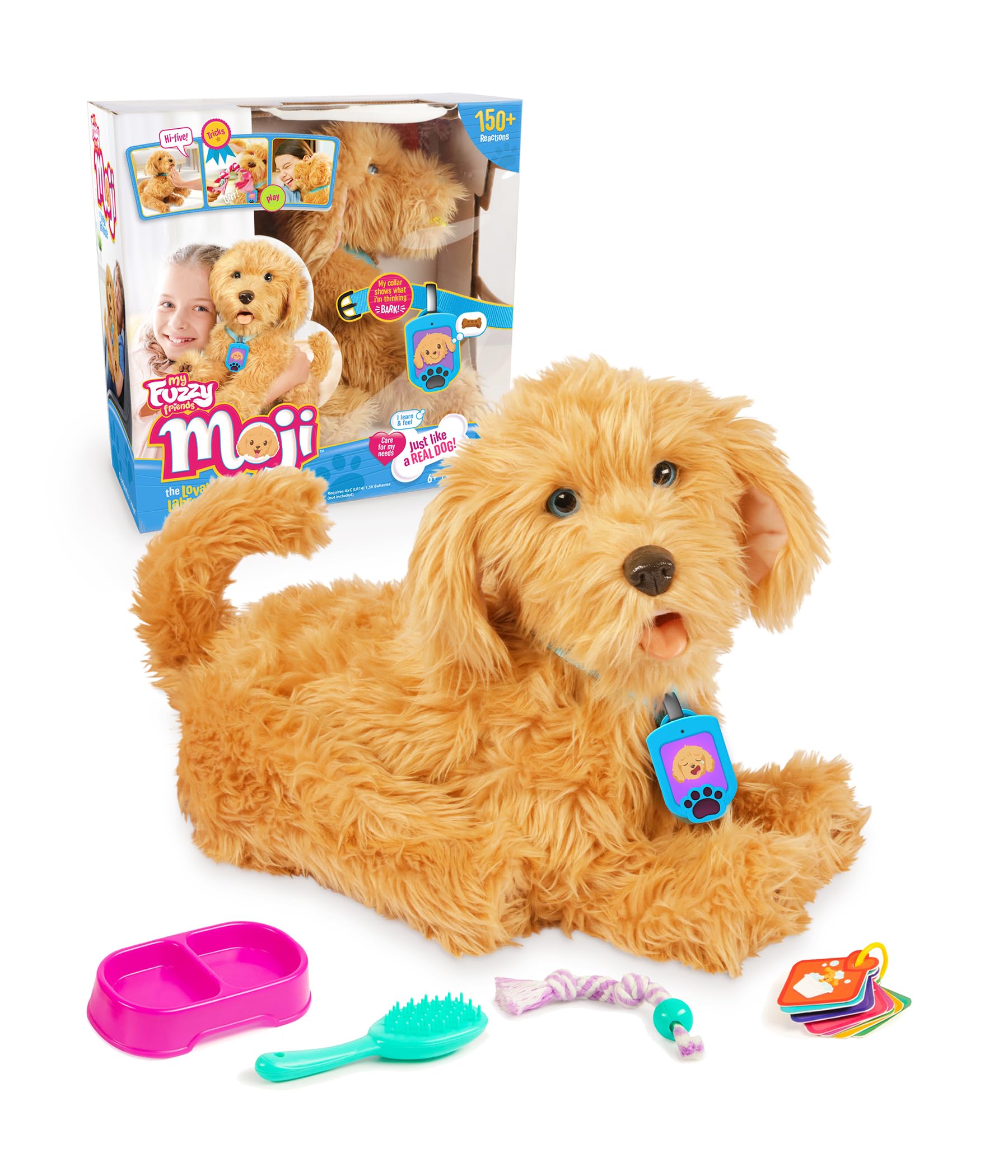 MOJI, el Gran Cachorro Labradoodle Interactivo con 150 respuestas. El Perro tierno responde a los comandos de Voz, el Tacto y Las Tarjetas Incluidas.