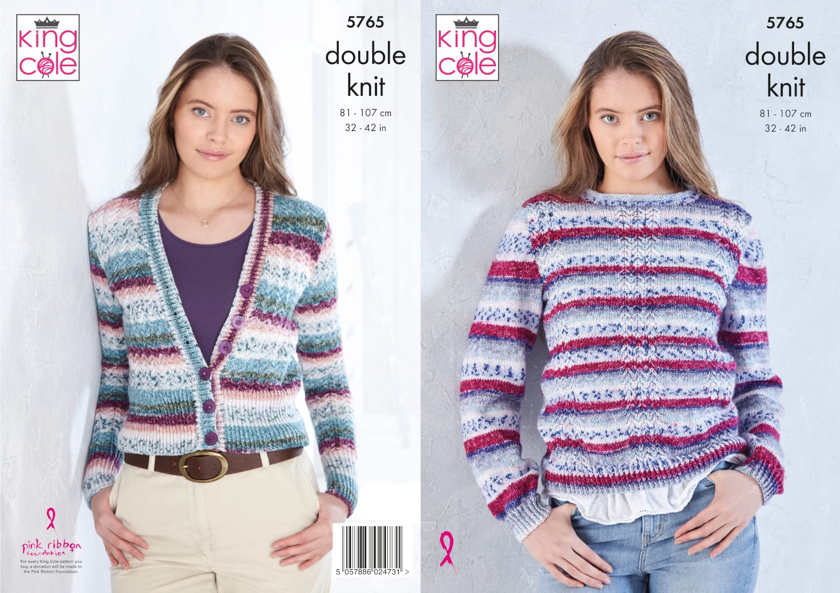 King Cole Ladies DK Knitting Pattern Lace Sweater & V Neck Cardigan 5765